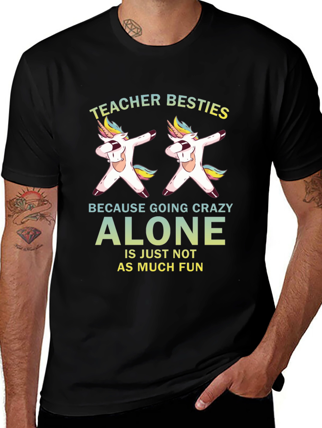 Teacher Besties Unicorn Dabbing Black T-Shirt
