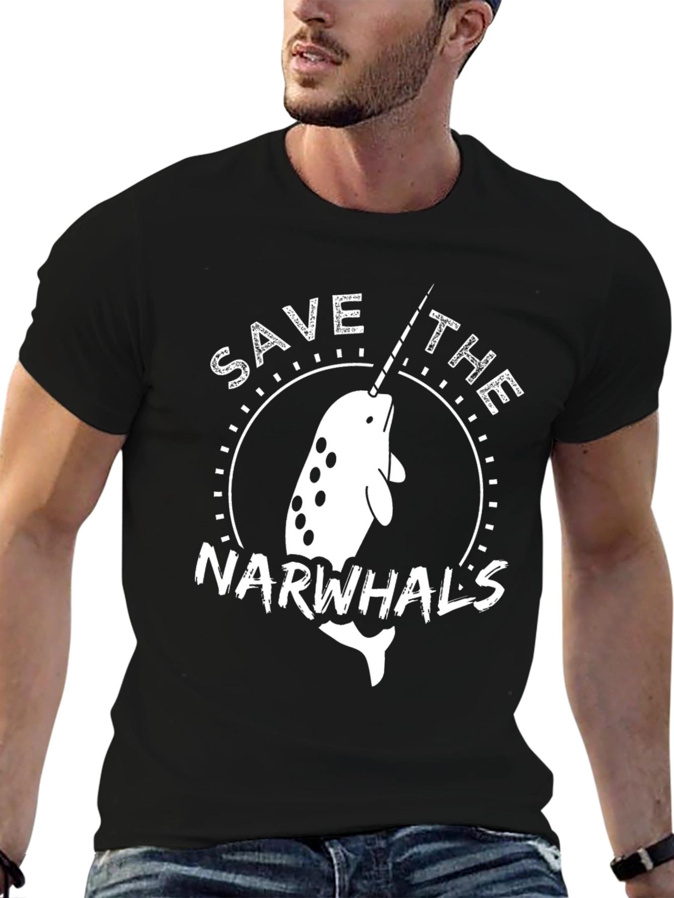 Save the Narwhals T-Shirt - Black Cotton Tee