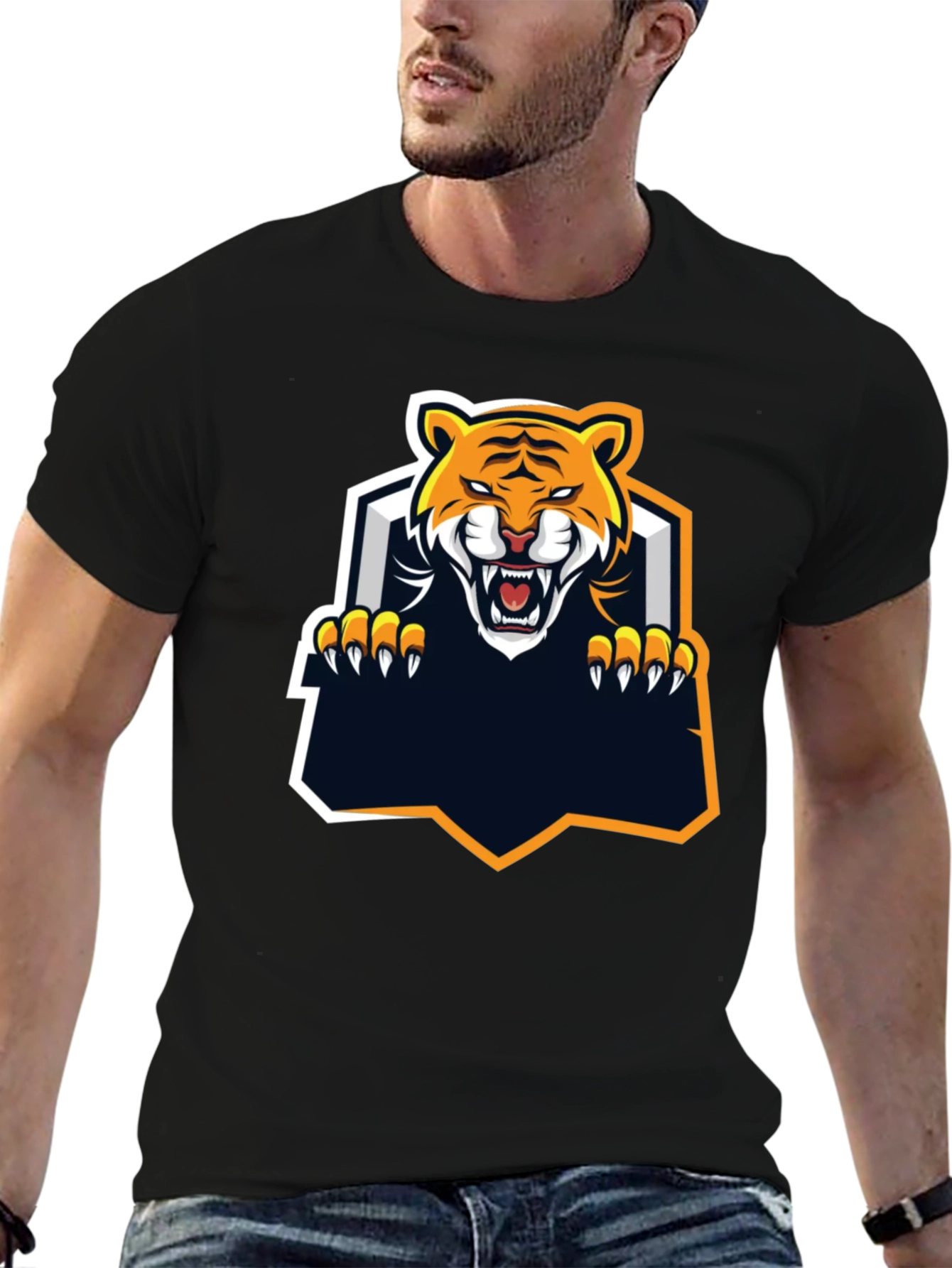 Cool Tiger Graphic Print Black T-Shirt