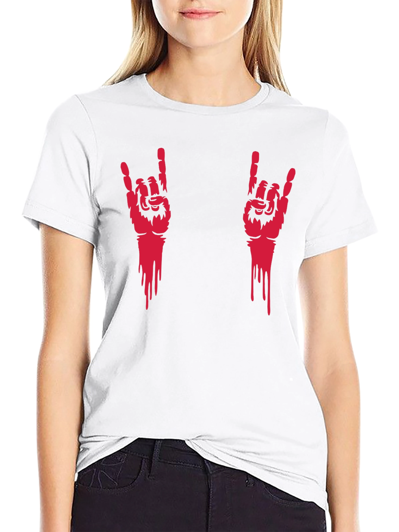 Rock On Hand Gesture Graphic Tee - Black