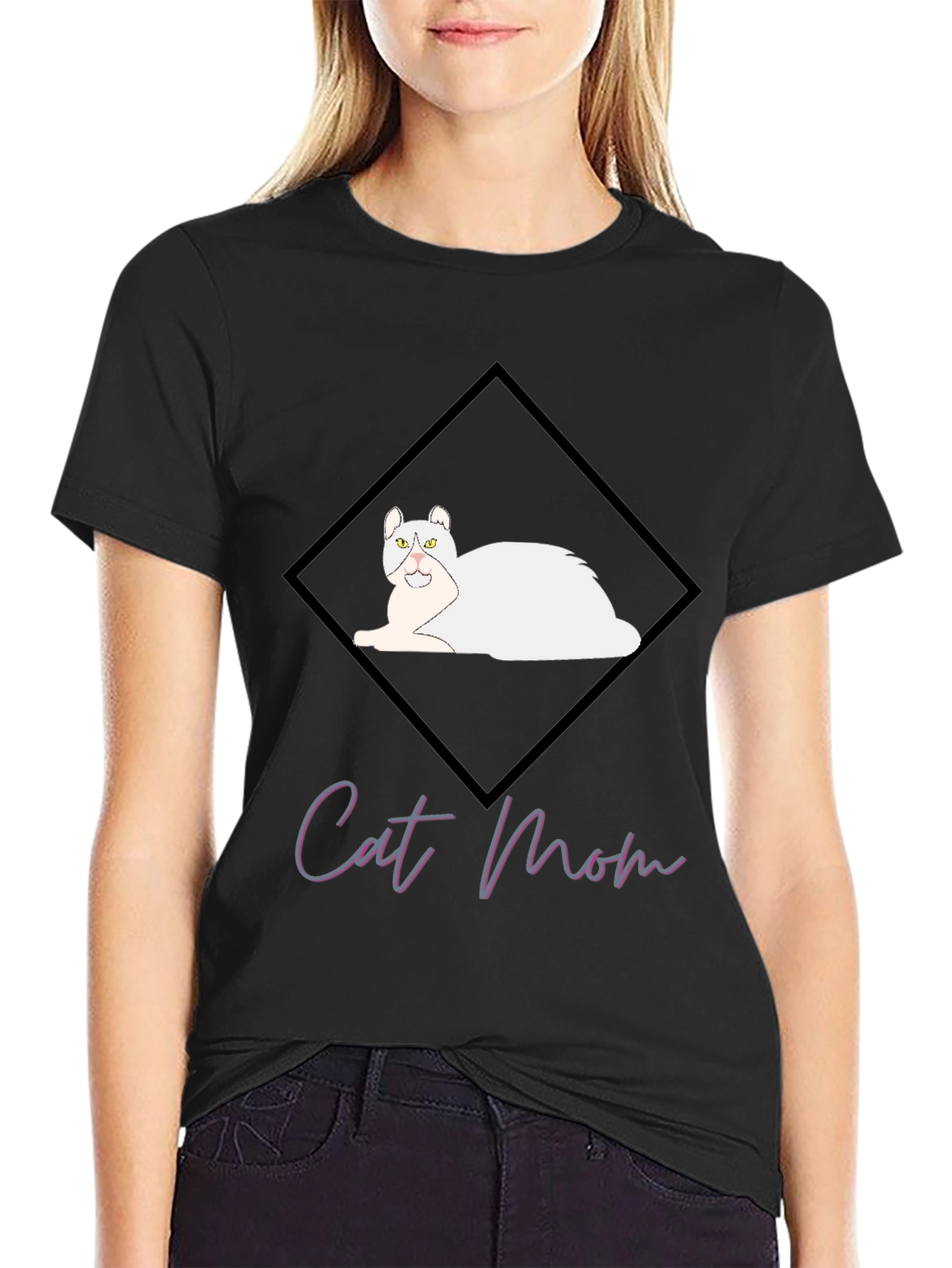 Cat Mom Graphic Tee - Black Cotton T-Shirt