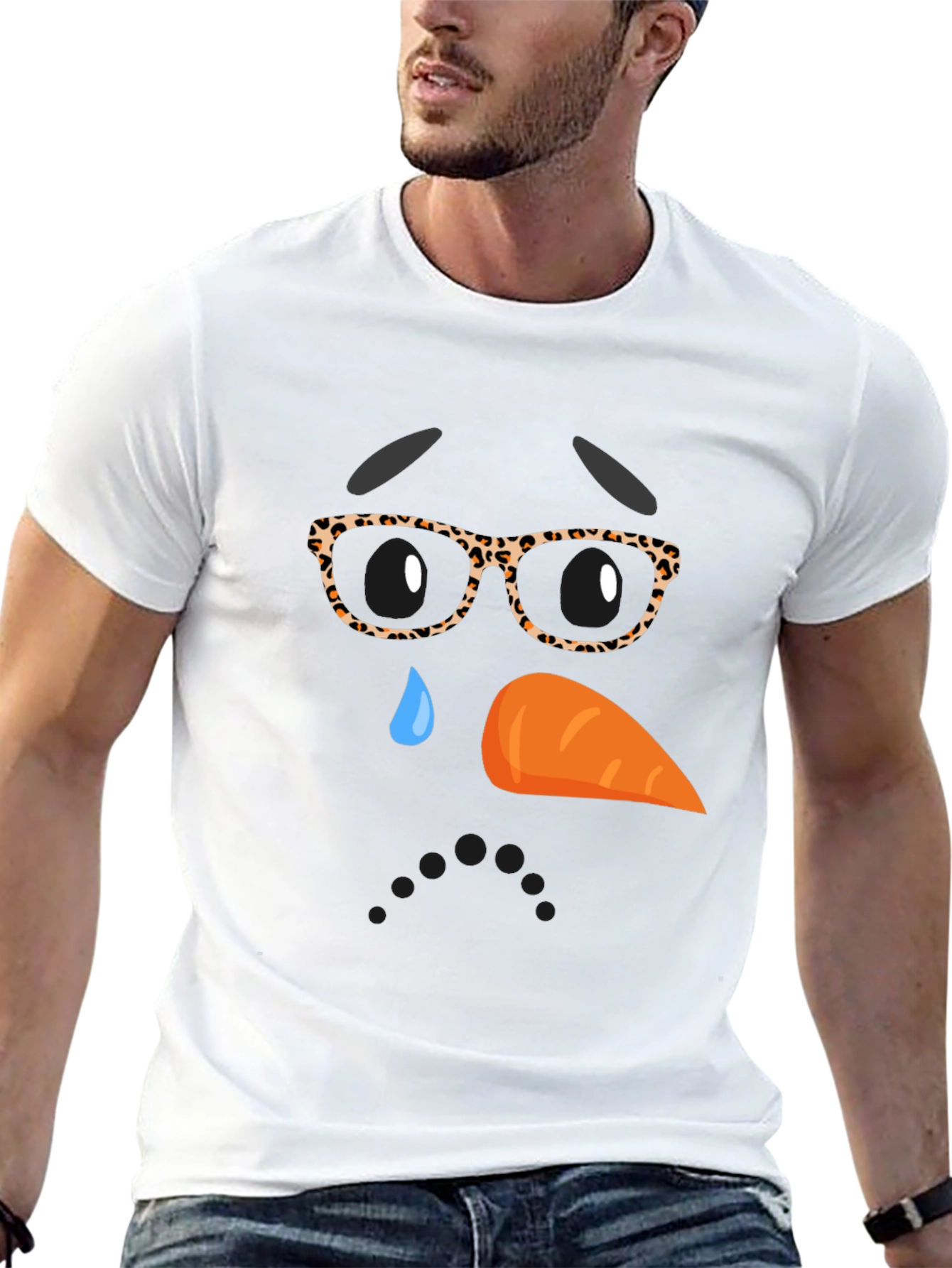 Sad Snowman Face Graphic T-Shirt