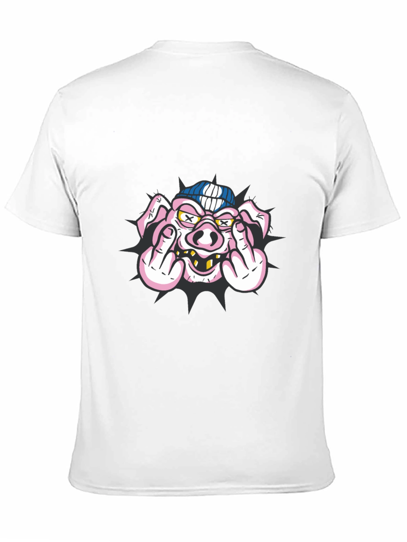 Pig Flip-Off Graphic Tee - Black Cotton Blend