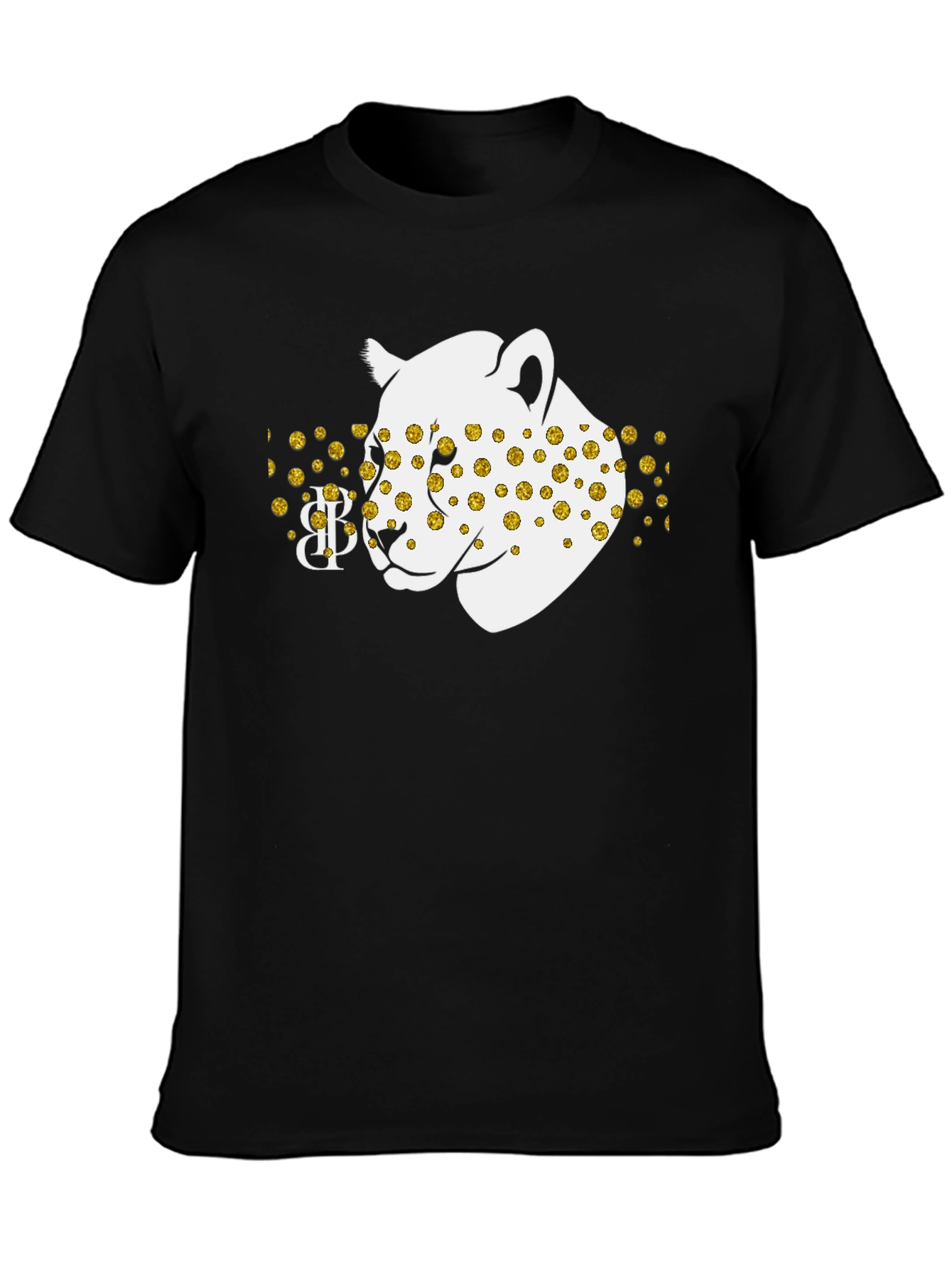 Black Tee with Leopard Print Design