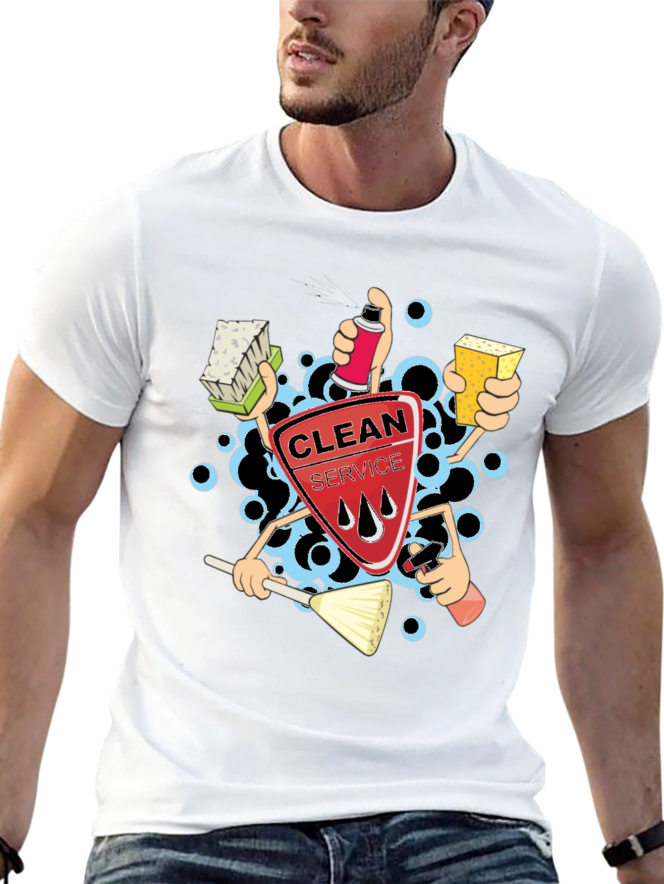 Clean Service Graphic T-Shirt - Black Crew Neck