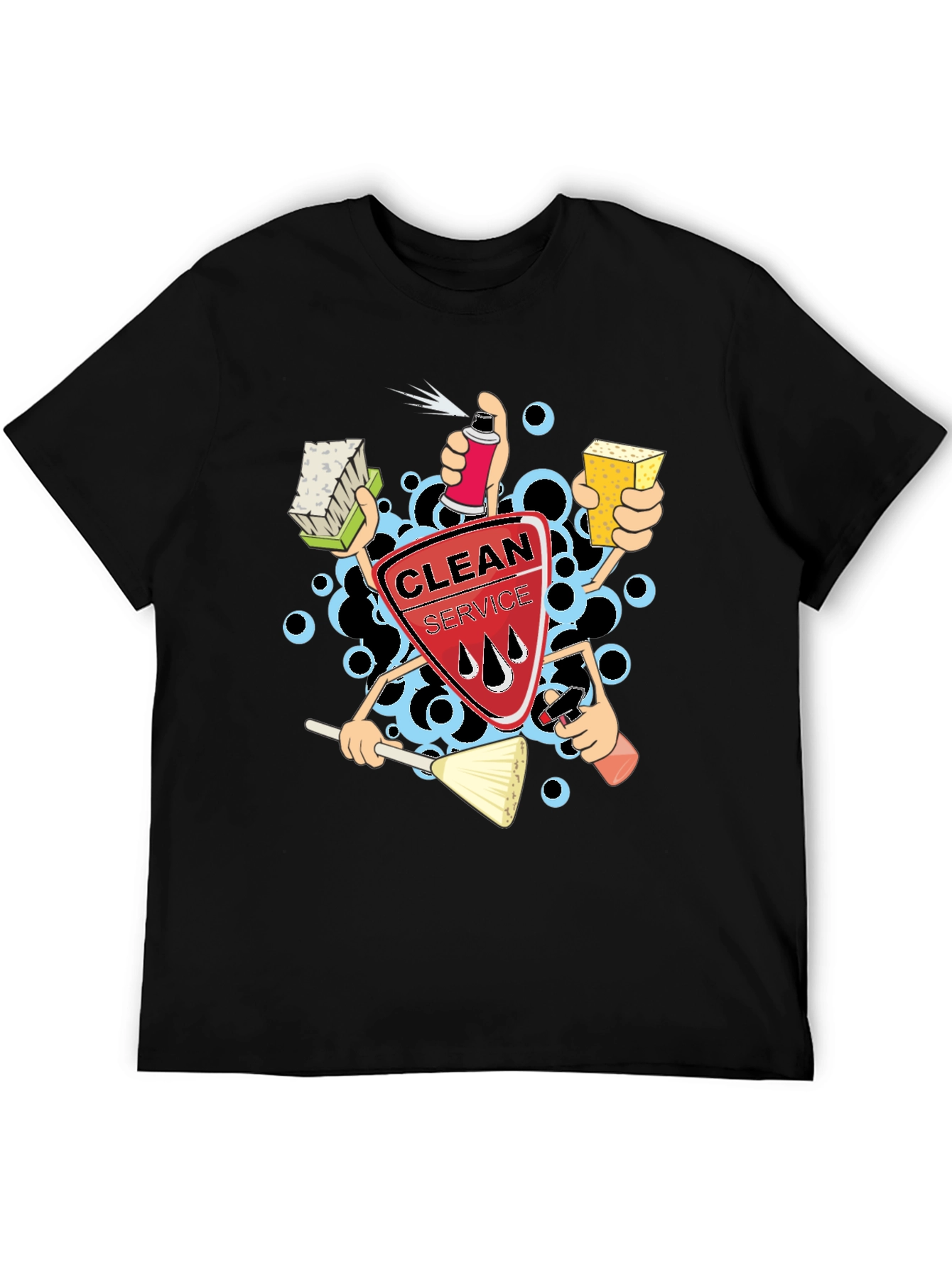 Clean Service Graphic T-Shirt - Black Crew Neck