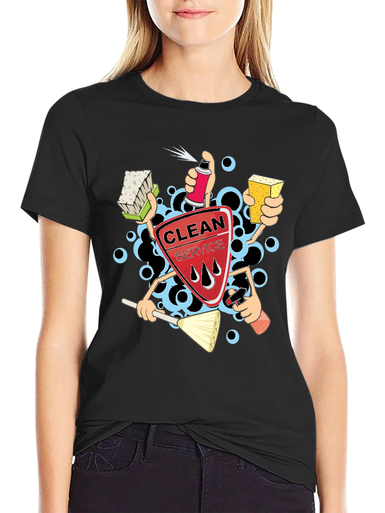 Clean Service Graphic T-Shirt - Black Crew Neck