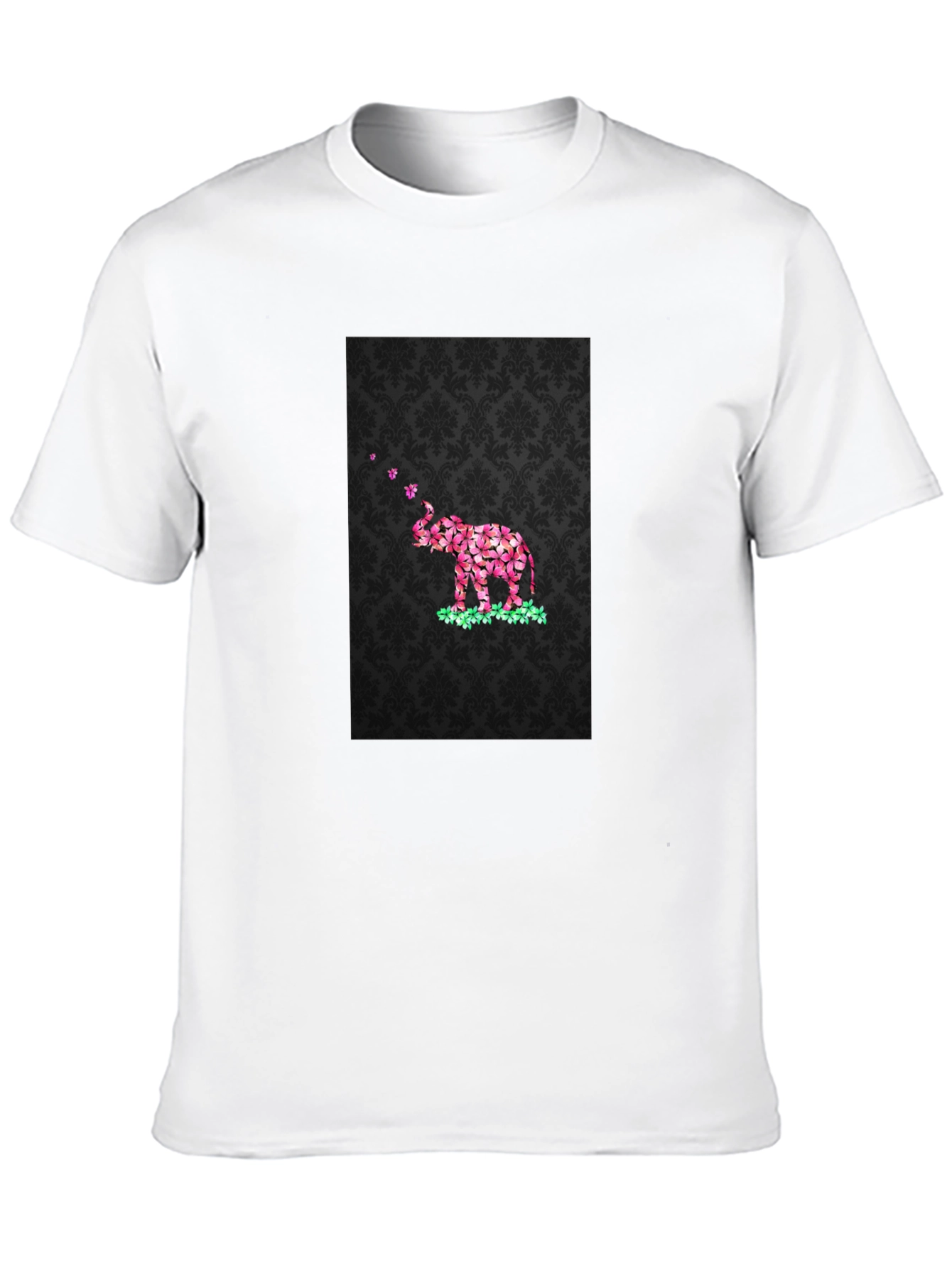 Floral Elephant Graphic Print Black T-Shirt