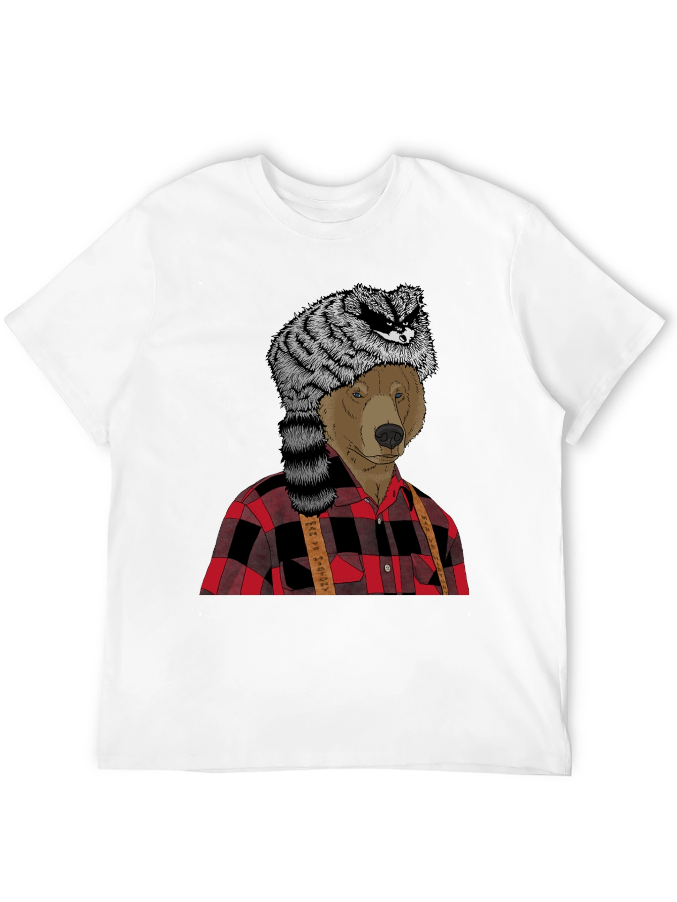 Bear in Raccoon Hat Lumberjack T-Shirt