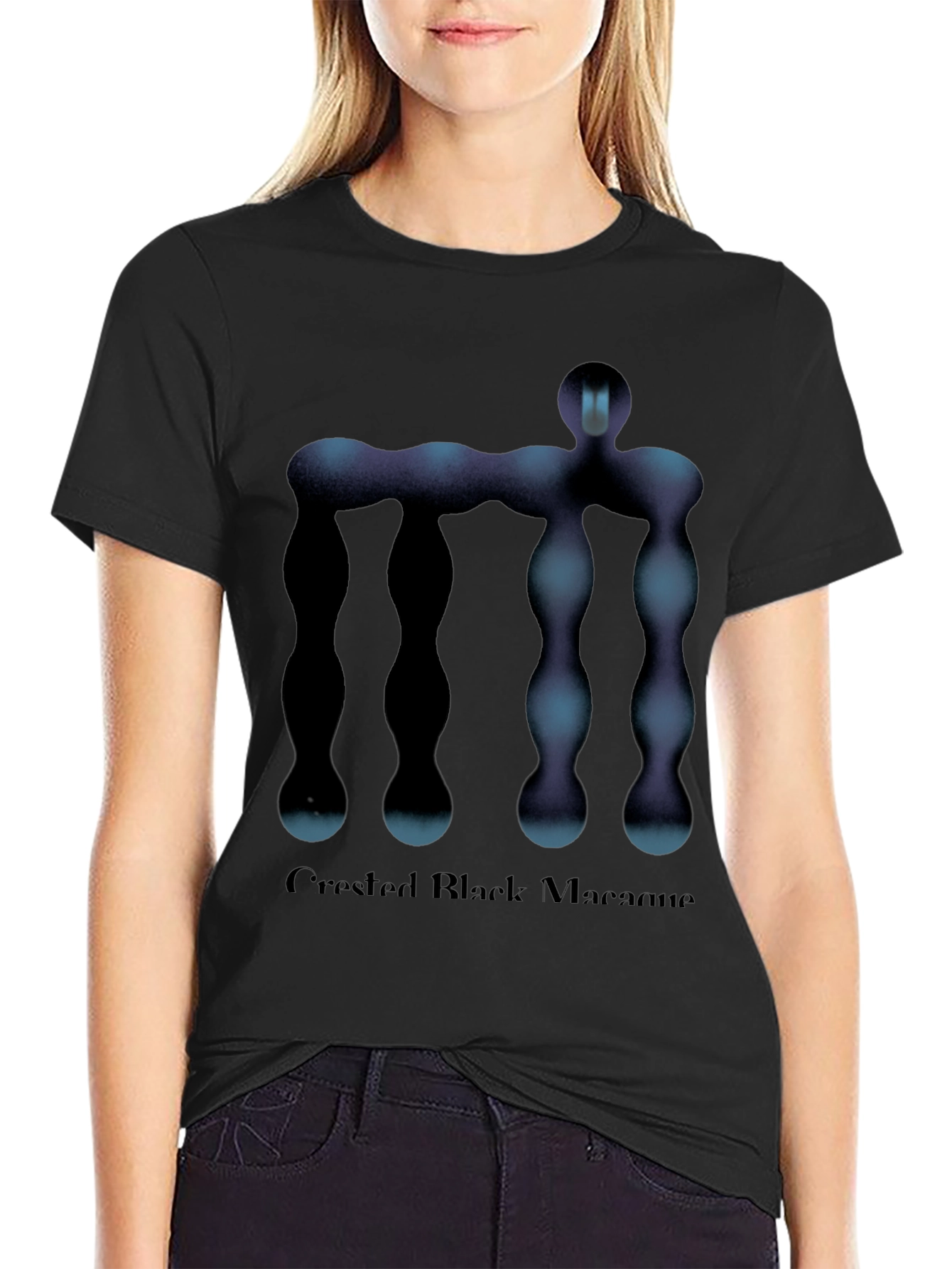 Abstract Figure Graphic Tee - Black Cotton T-Shirt