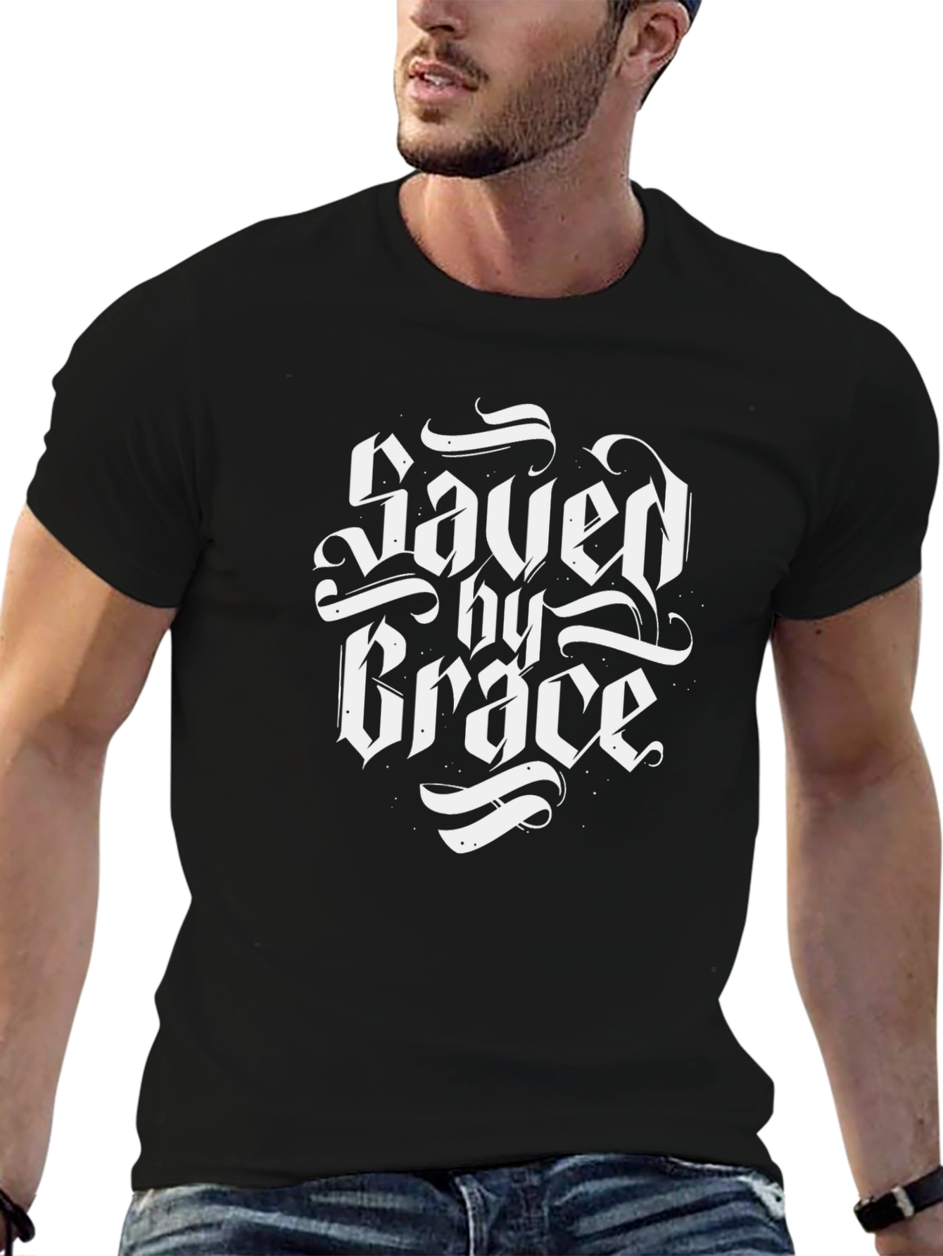 Saved by Grace Black T-Shirt - Christian Faith Apparel