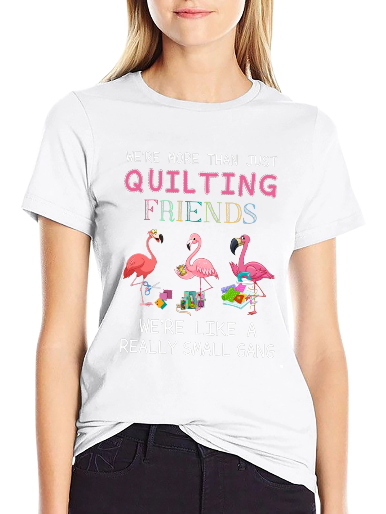 Quilting Friends Flamingo Black T-Shirt