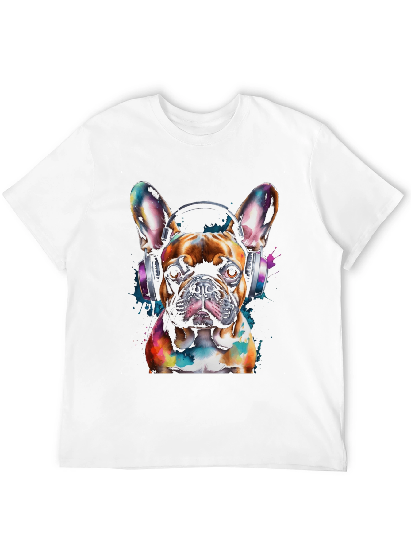 Dog with Headphones Graphic Tee - Black Cotton