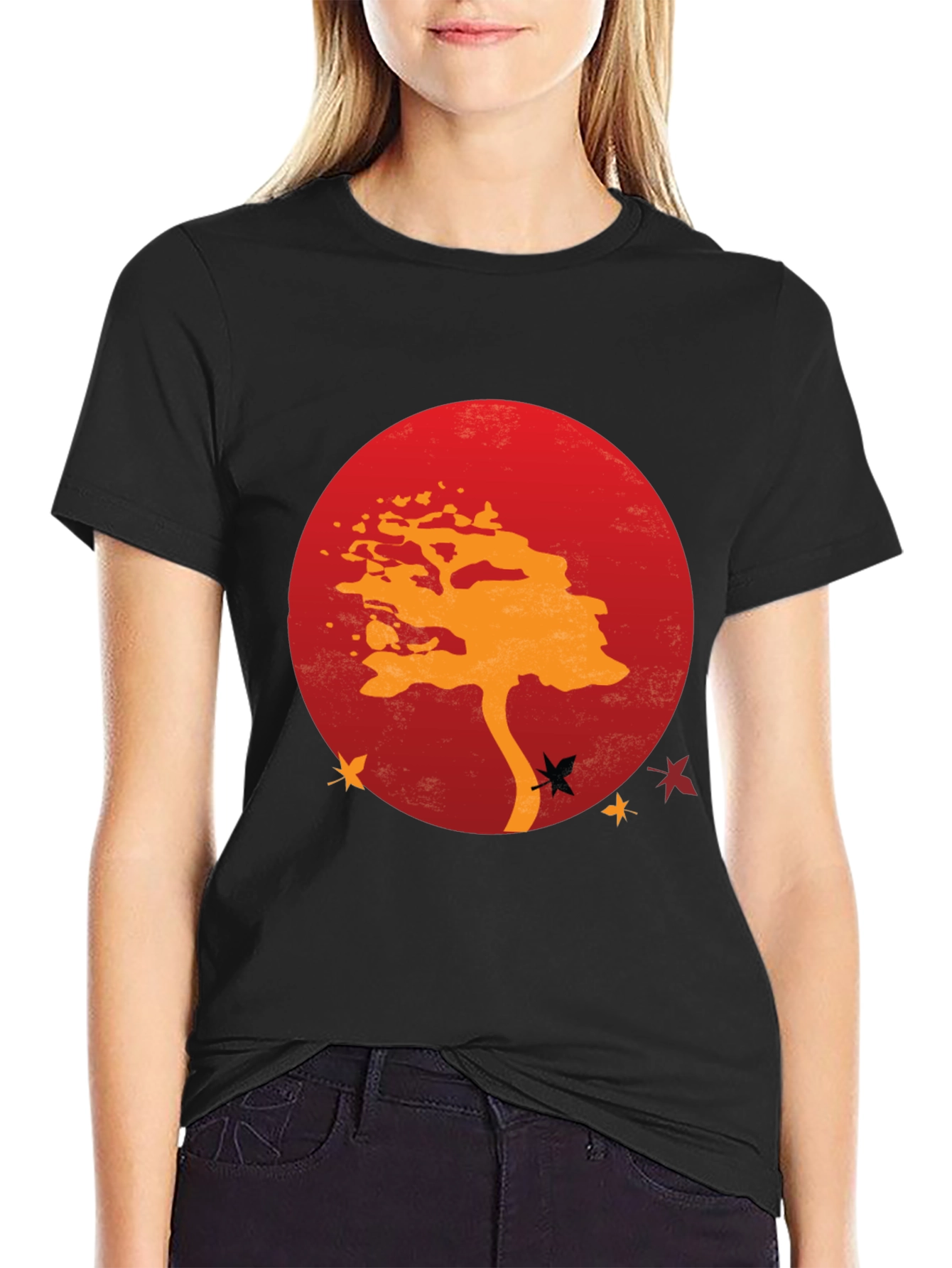 Zen Tree Graphic Tee - Red Sunset Black T-Shirt