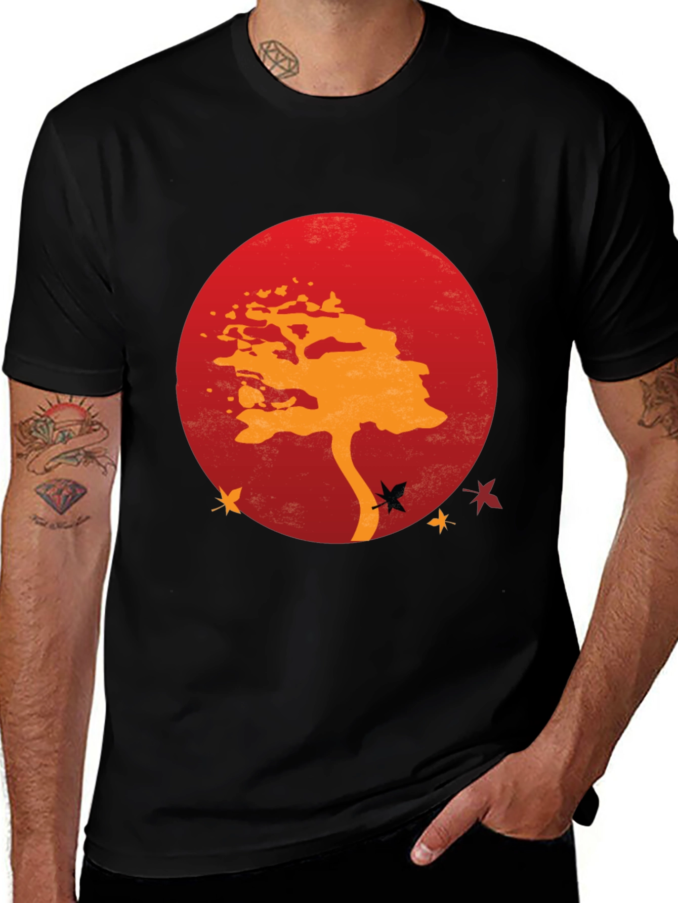 Zen Tree Graphic Tee - Red Sunset Black T-Shirt