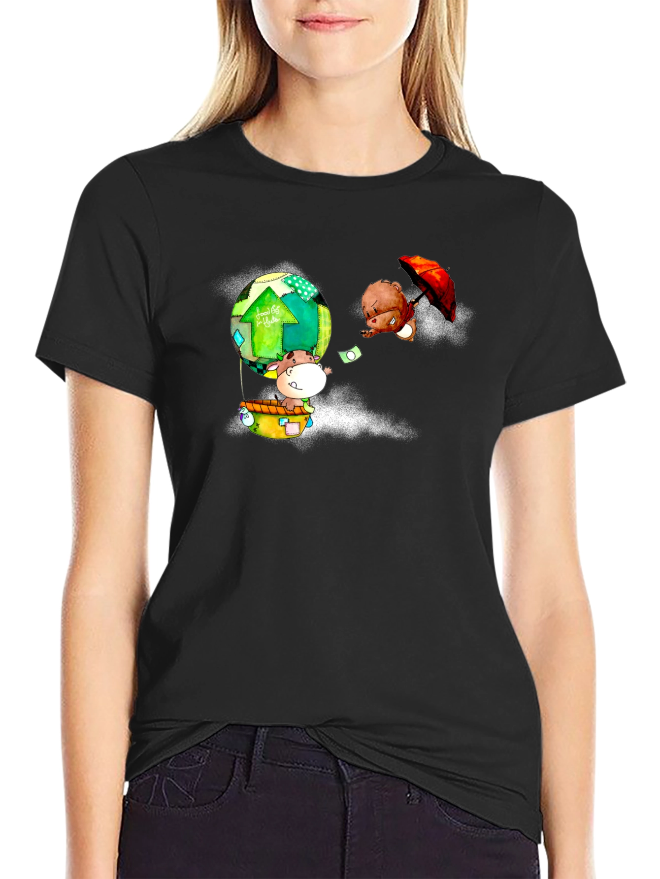 Cartoon Animal Print Black T-Shirt