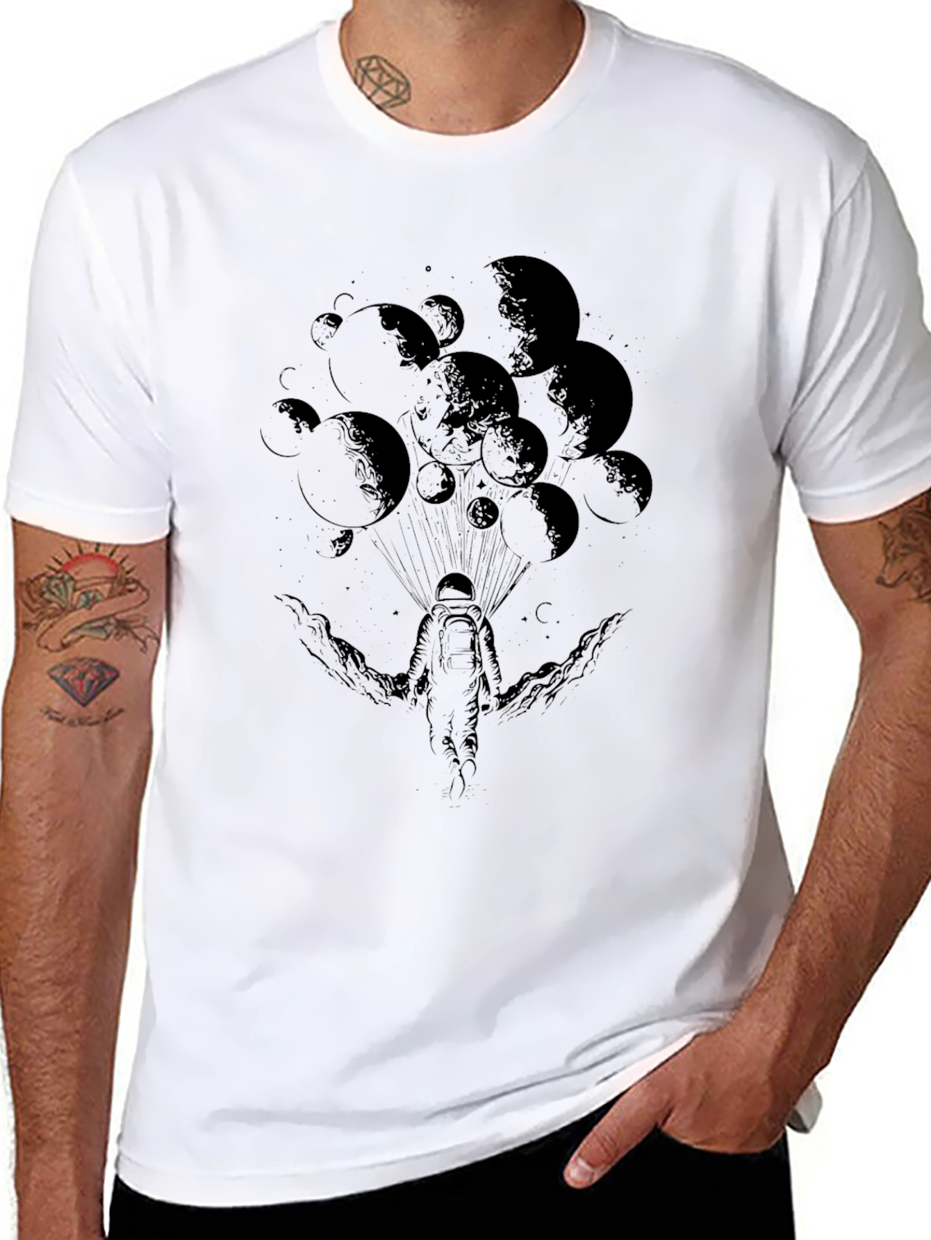 Astronaut Moon Graphic Tee - Black Cotton T-Shirt