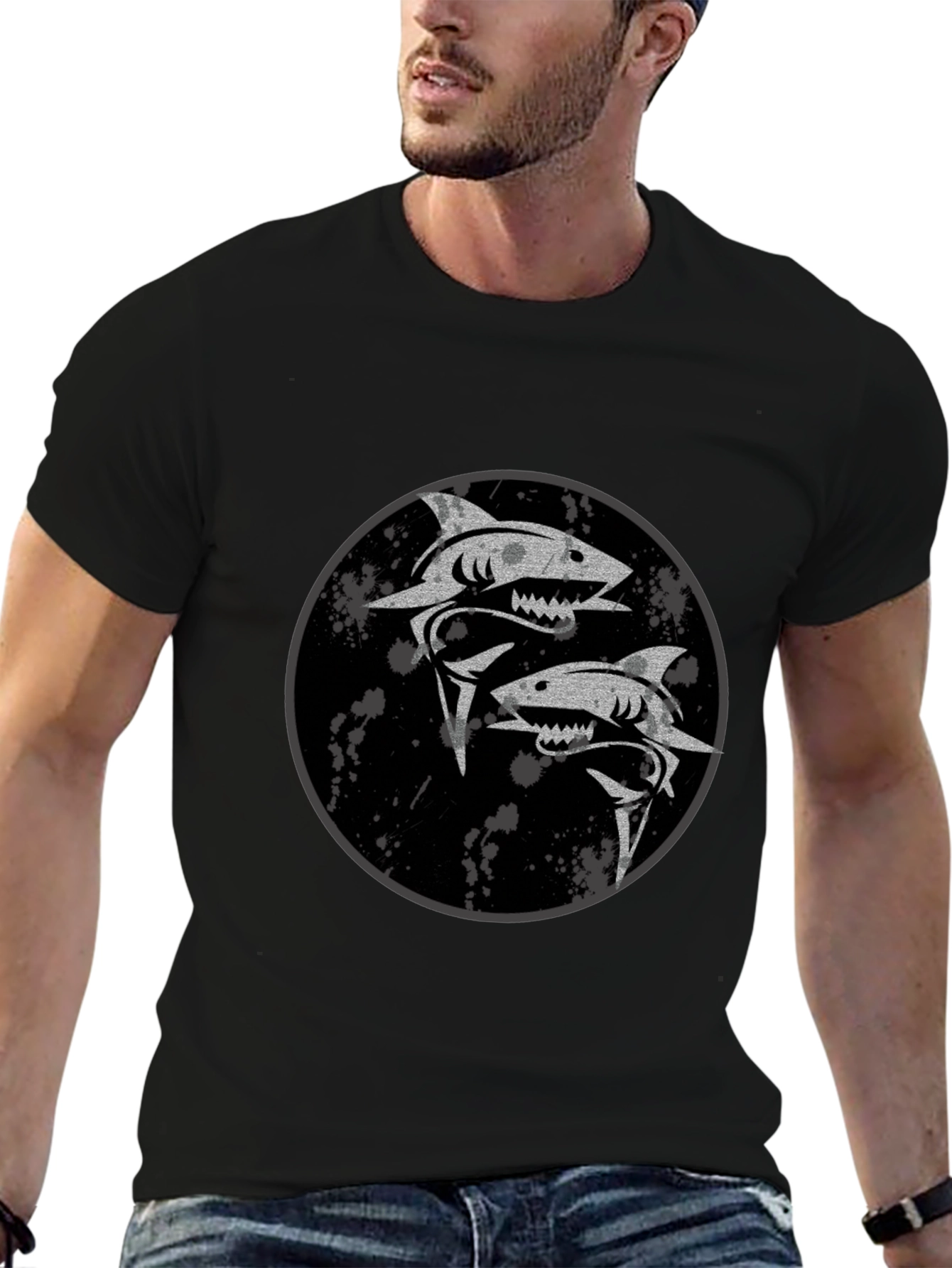 Shark Yin Yang Graphic Black T-Shirt
