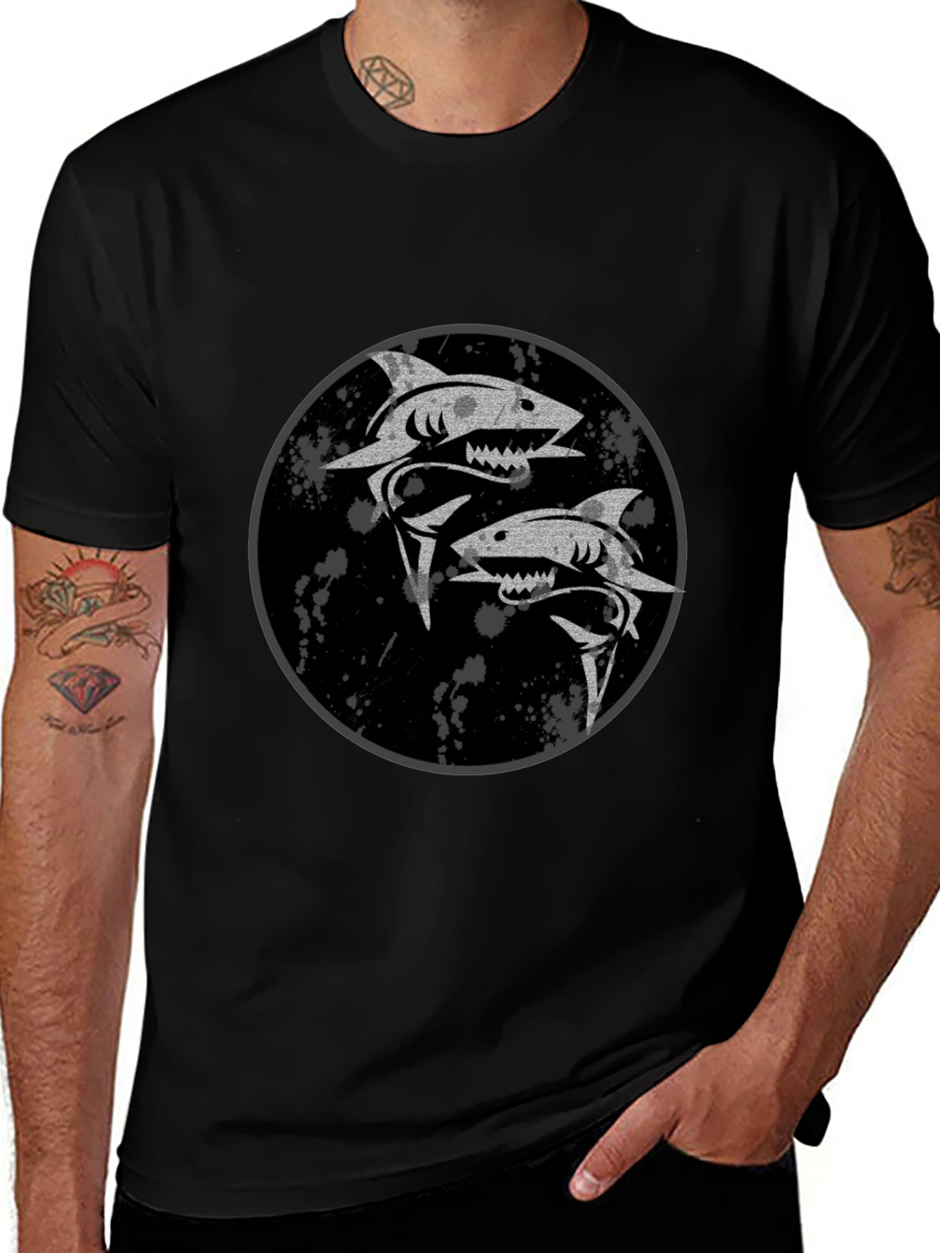Shark Yin Yang Graphic Black T-Shirt