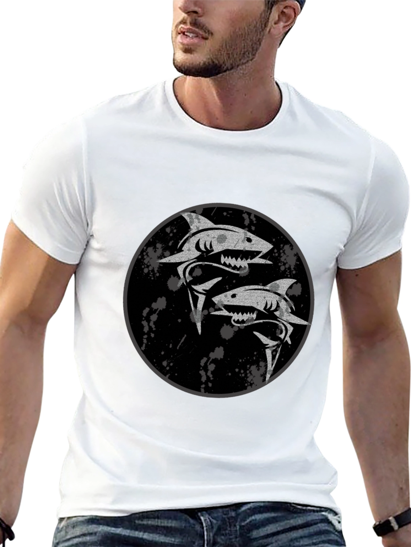 Shark Yin Yang Graphic Black T-Shirt