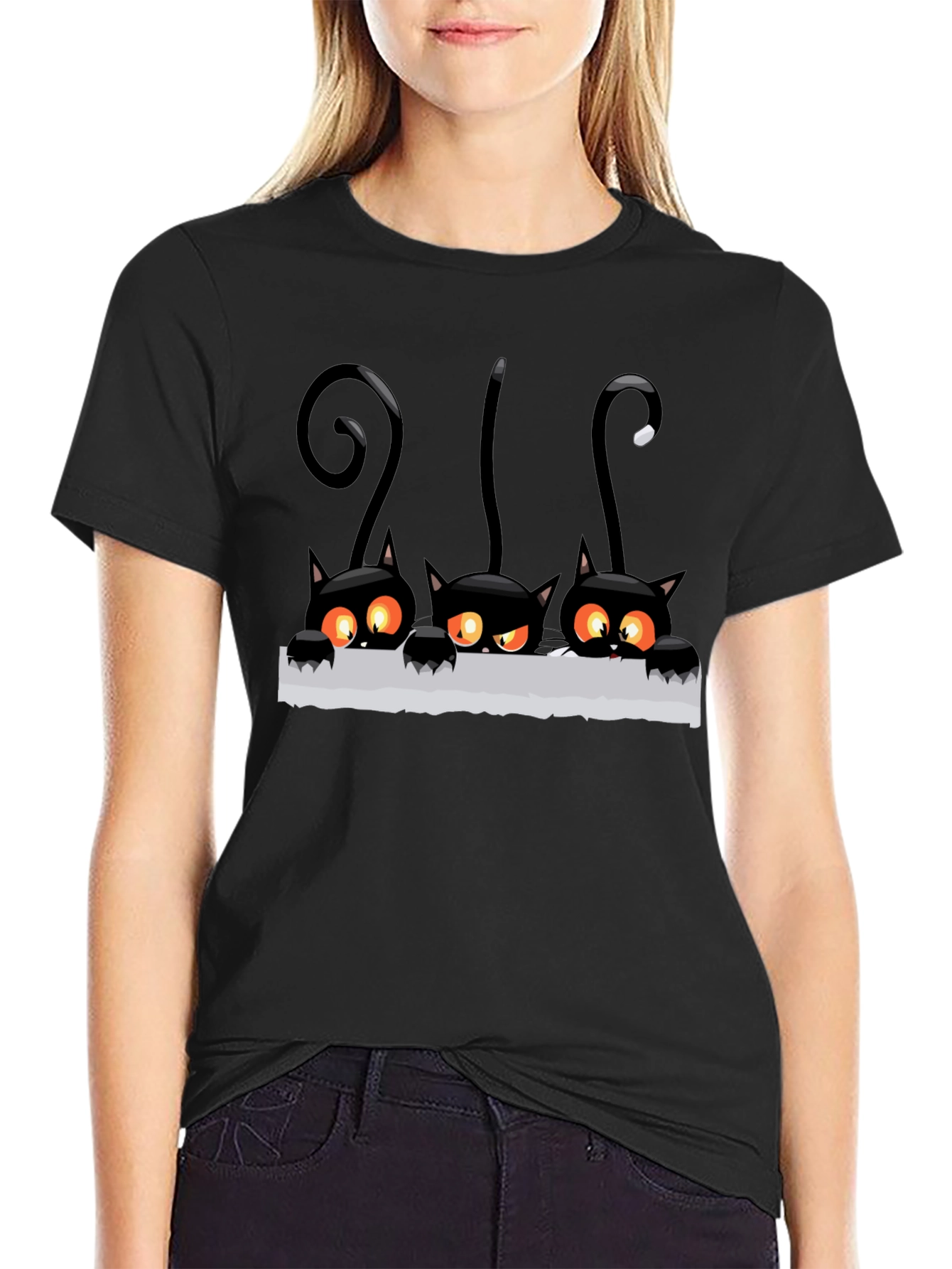 Black Cat Peekaboo Graphic T-Shirt