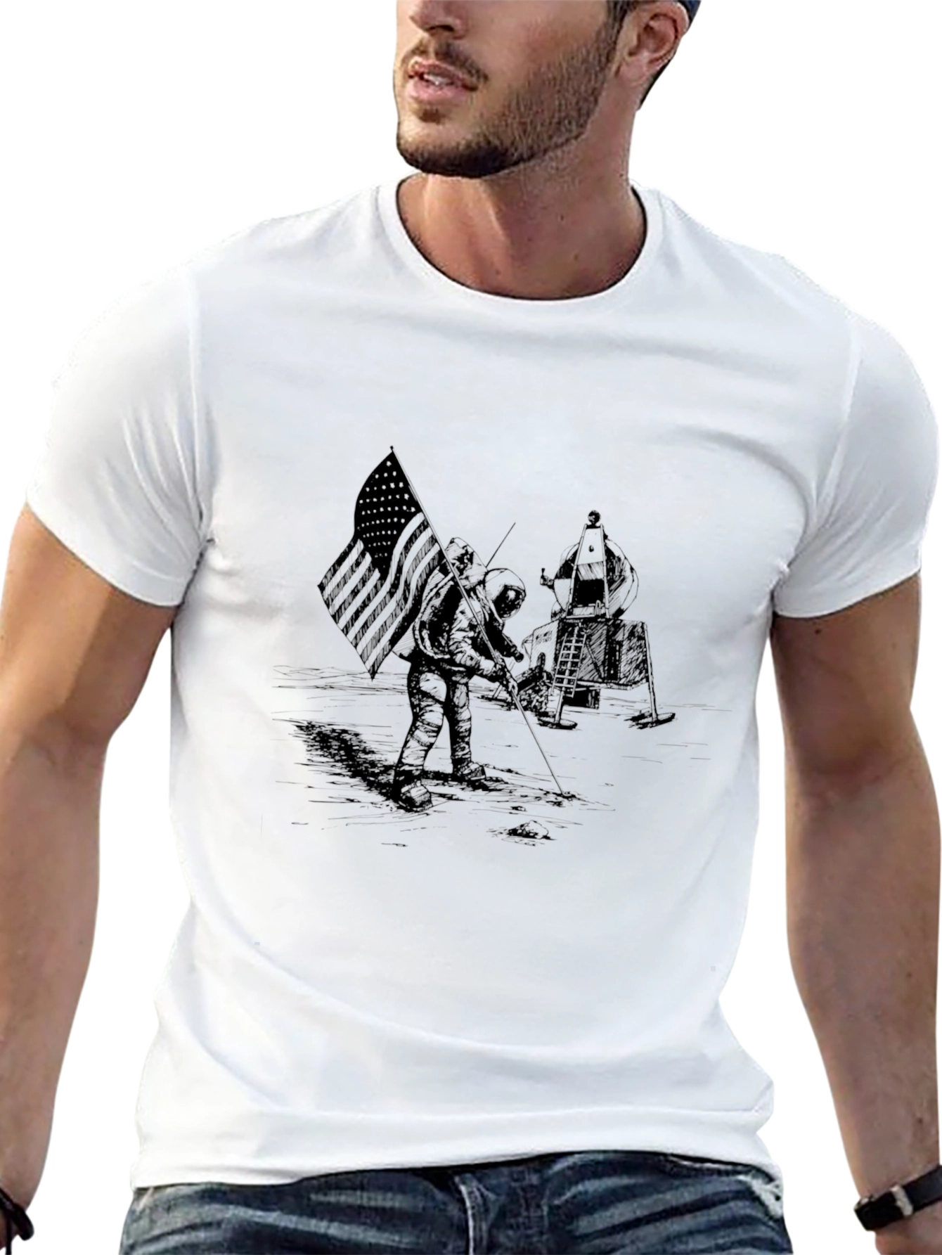 Apollo Moon Landing Graphic Black T-Shirt