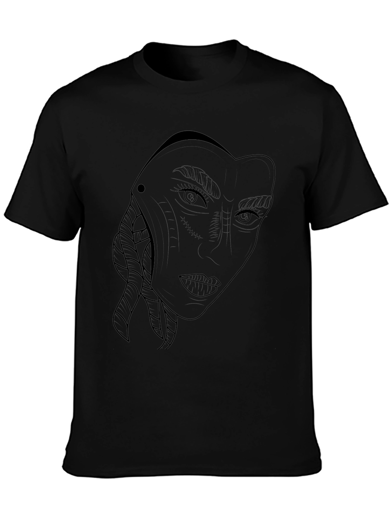 Abstract Face Line Art Black T-Shirt