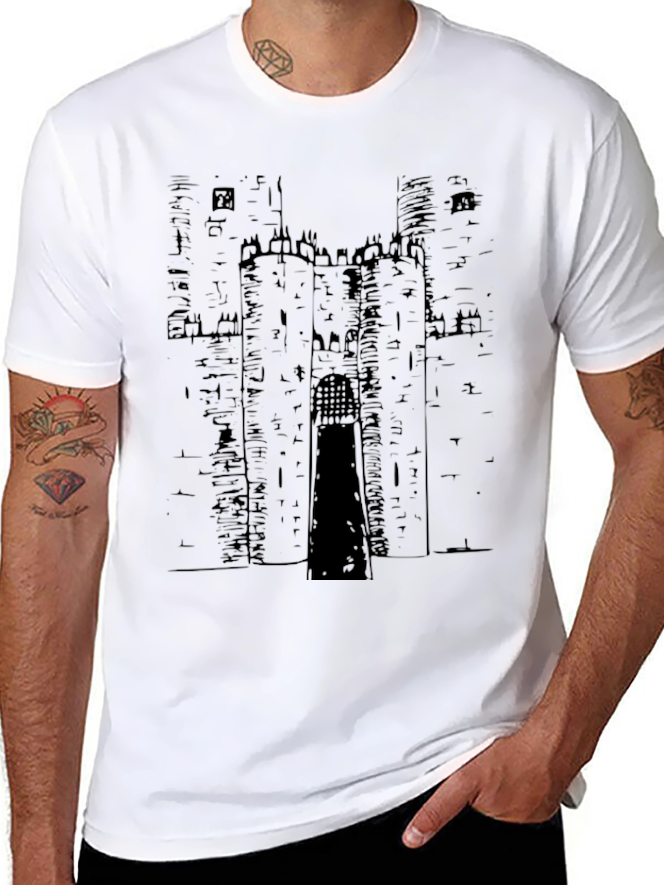 Castle Graphic Print Black T-Shirt