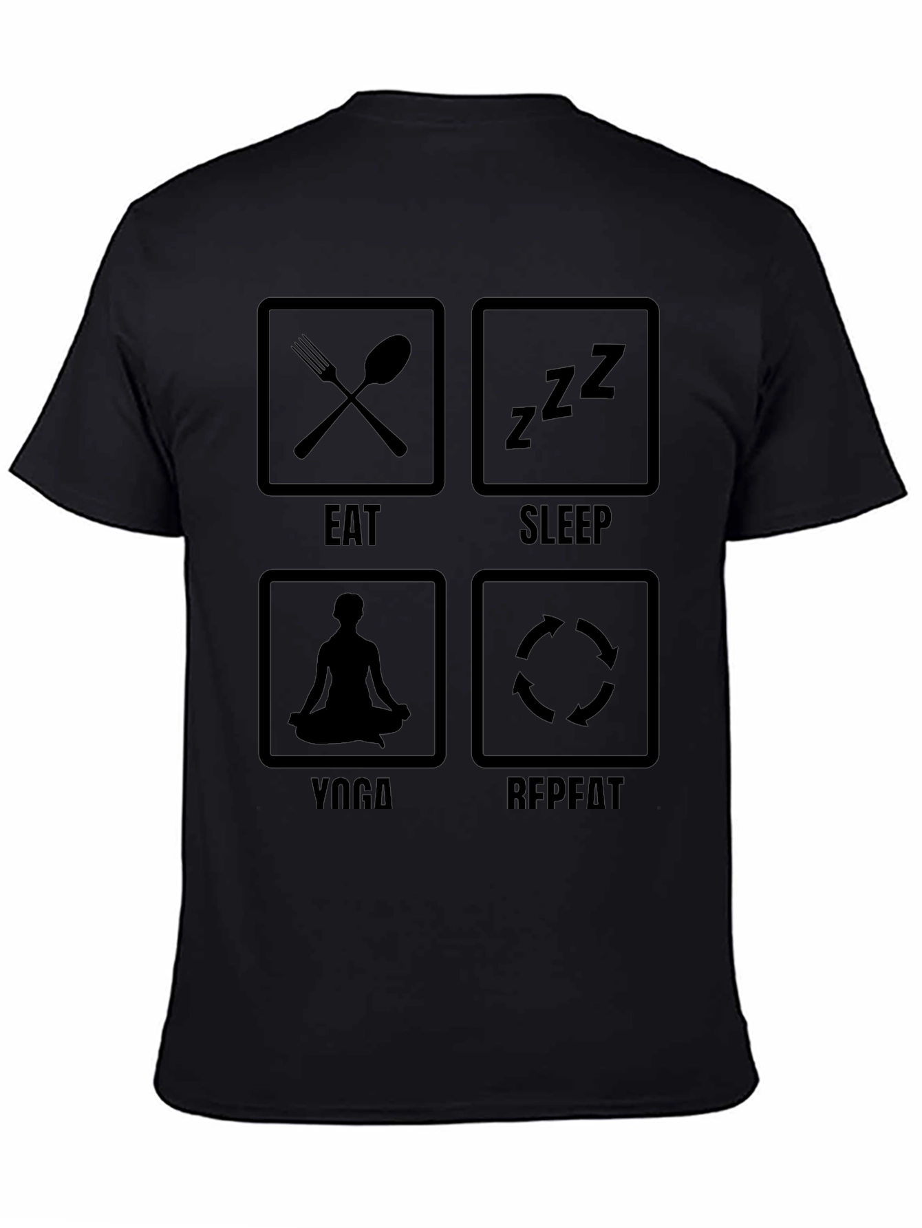 Eat Sleep Yoga Repeat Black Graphic T-Shirt