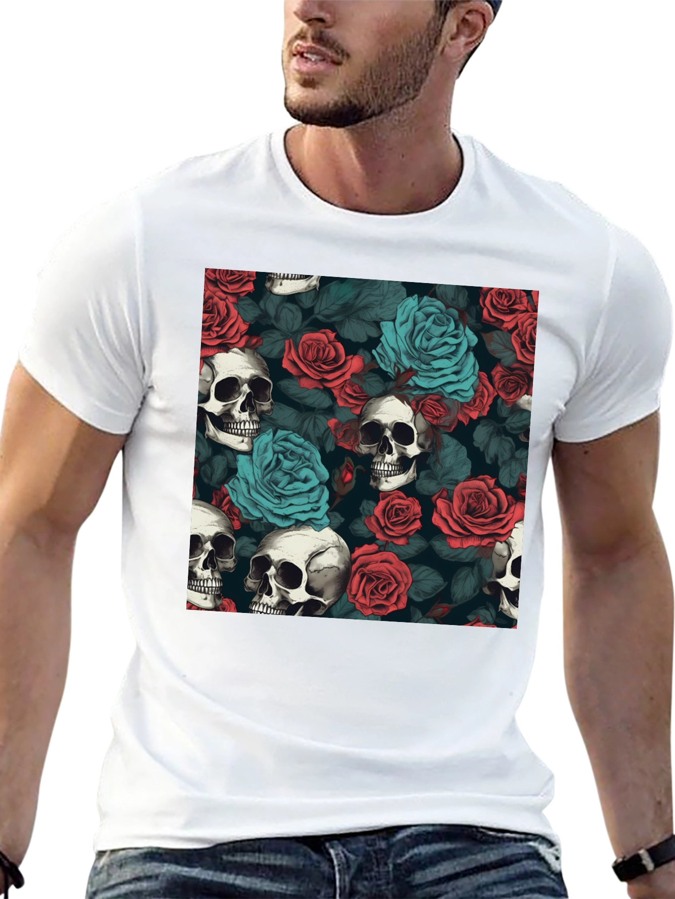 Skull & Rose Graphic Tee - Dark Aesthetic