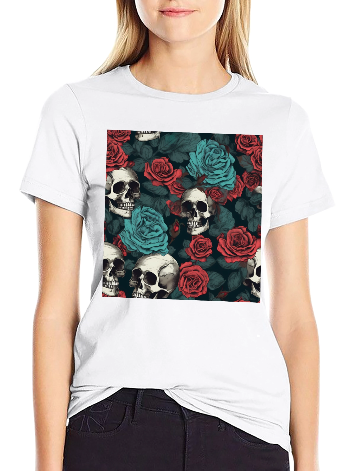 Skull & Rose Graphic Tee - Dark Aesthetic