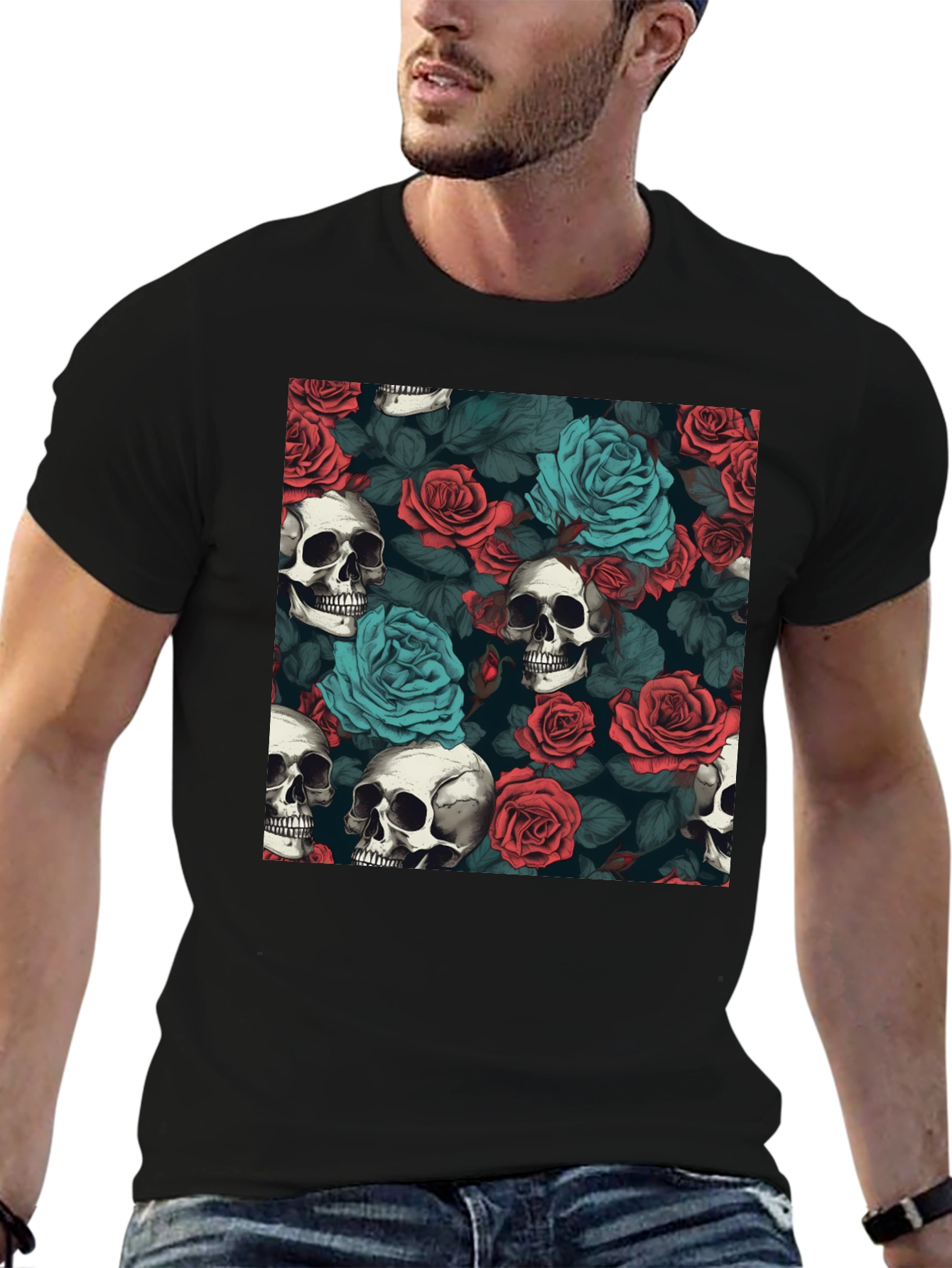 Skull & Rose Graphic Tee - Dark Aesthetic