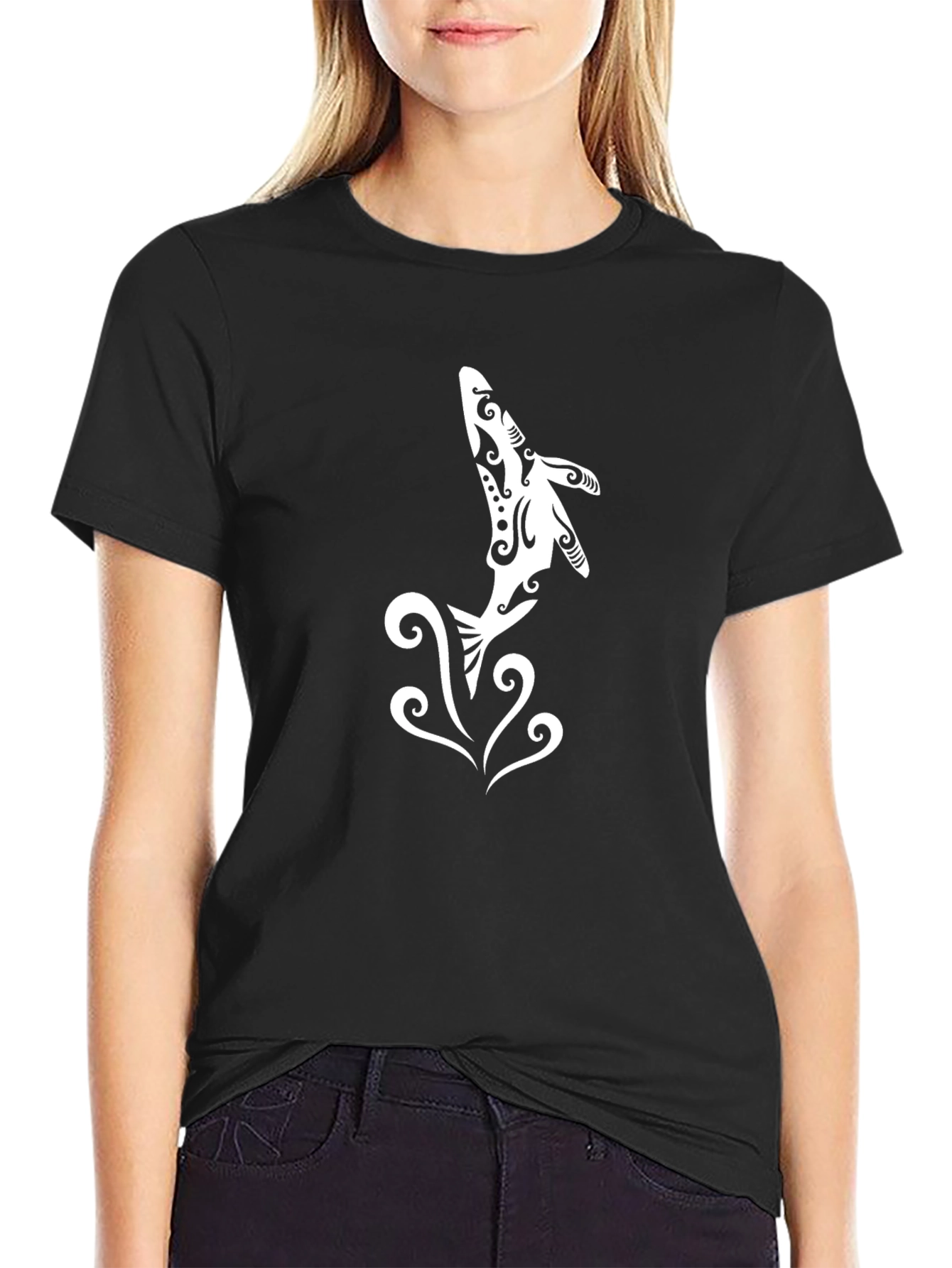 Tribal Dolphin Graphic Black T-Shirt
