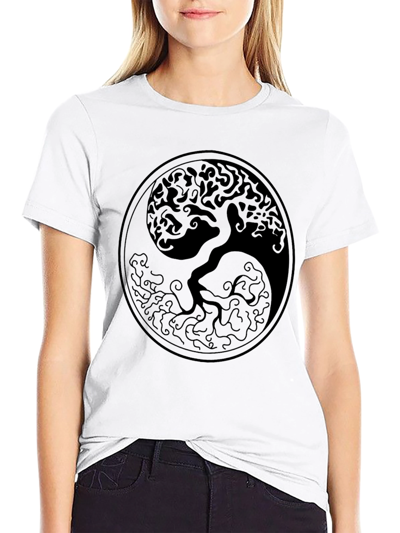 Yin Yang Tree of Life Black T-Shirt