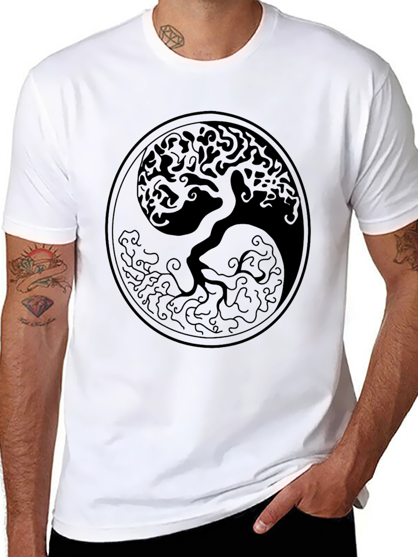 Yin Yang Tree of Life Black T-Shirt