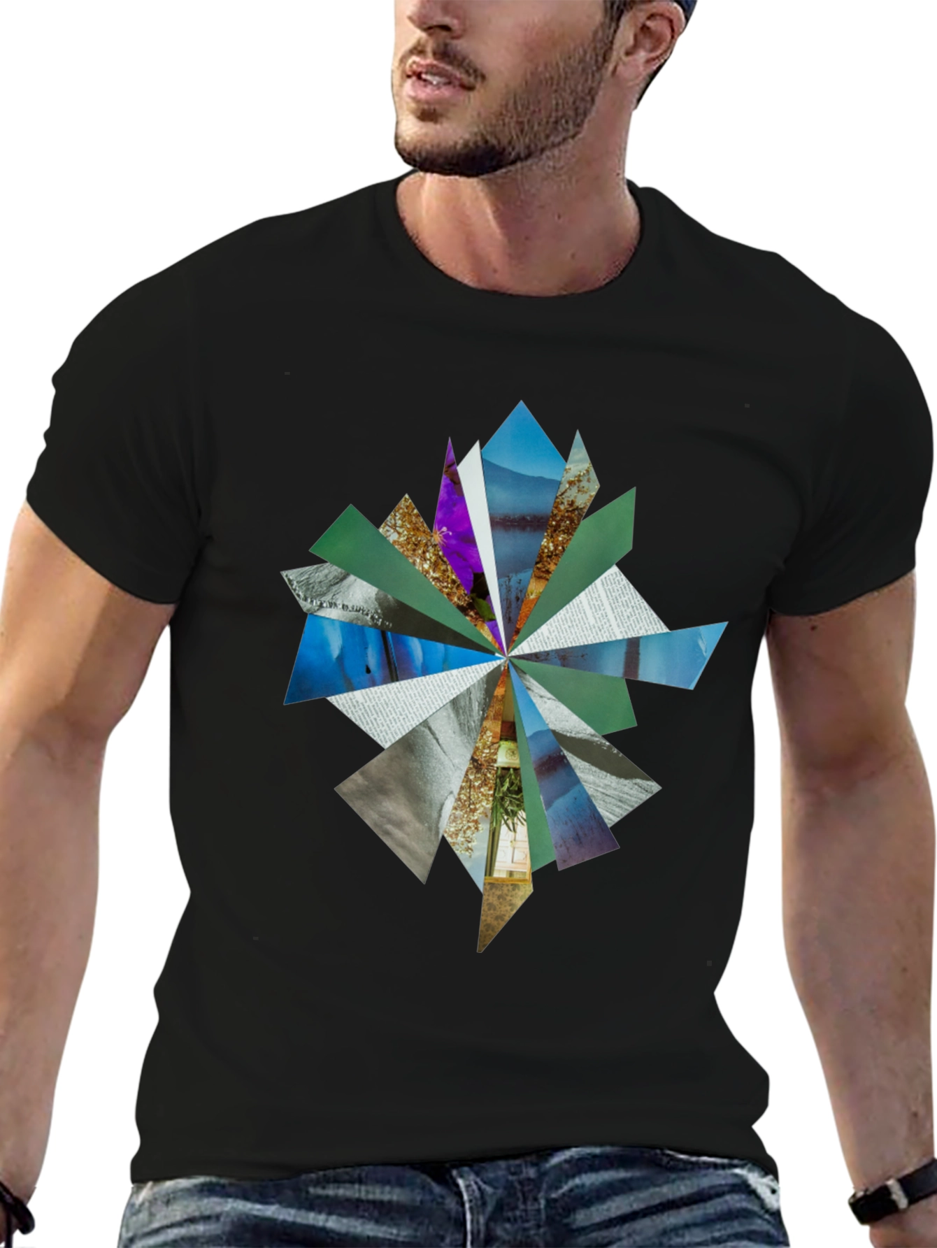 Abstract Geometric Print Black T-Shirt