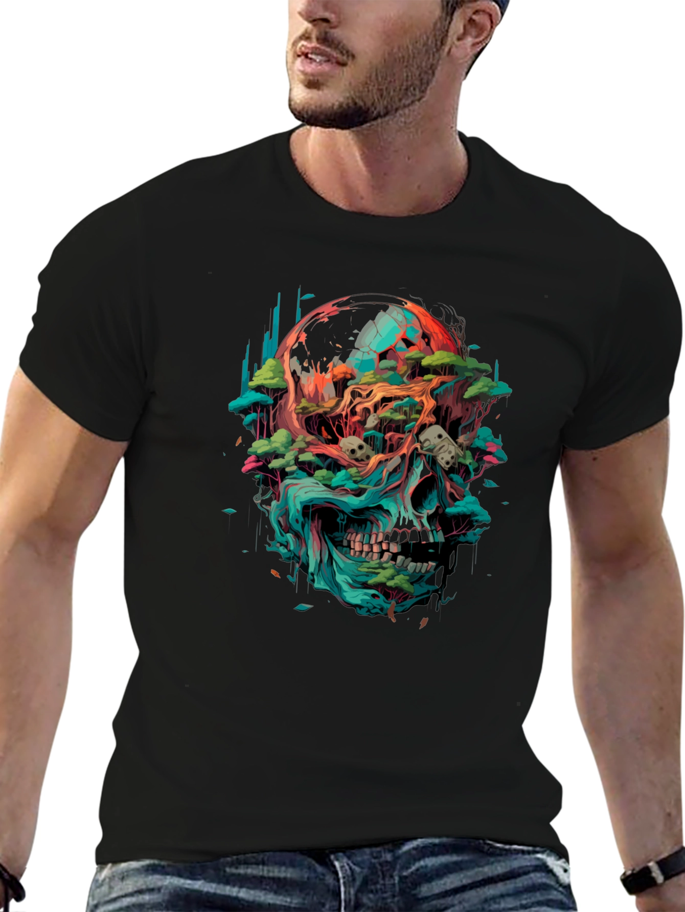 Skull & Earth Graphic T-Shirt - Bold Artistic Tee