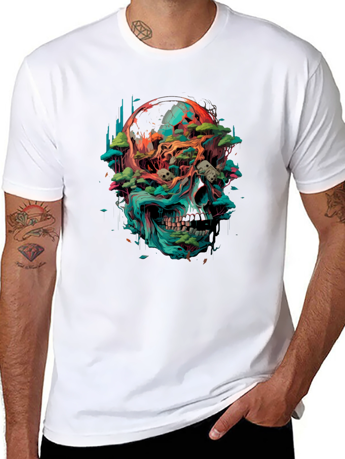 Skull & Earth Graphic T-Shirt - Bold Artistic Tee
