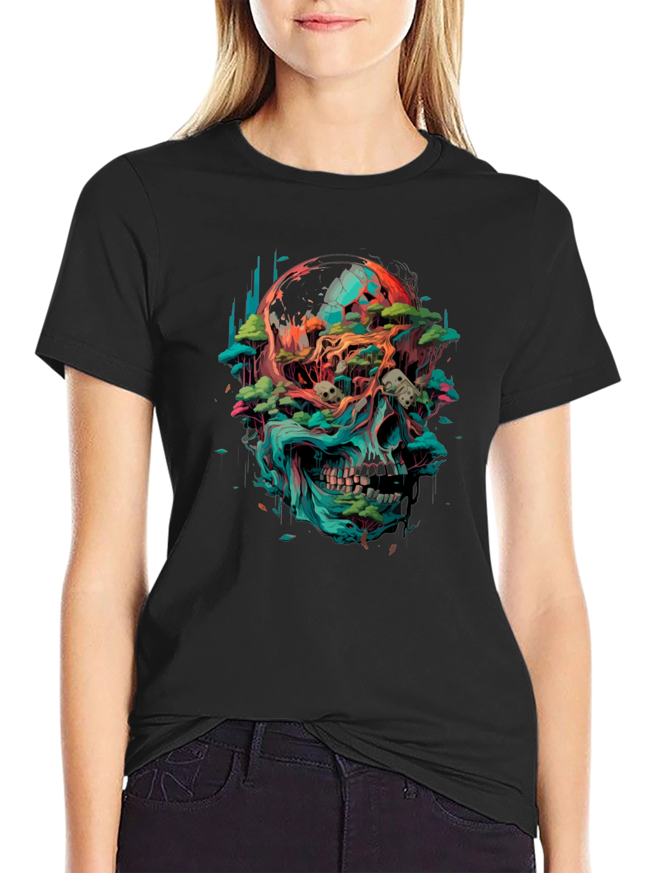Skull & Earth Graphic T-Shirt - Bold Artistic Tee