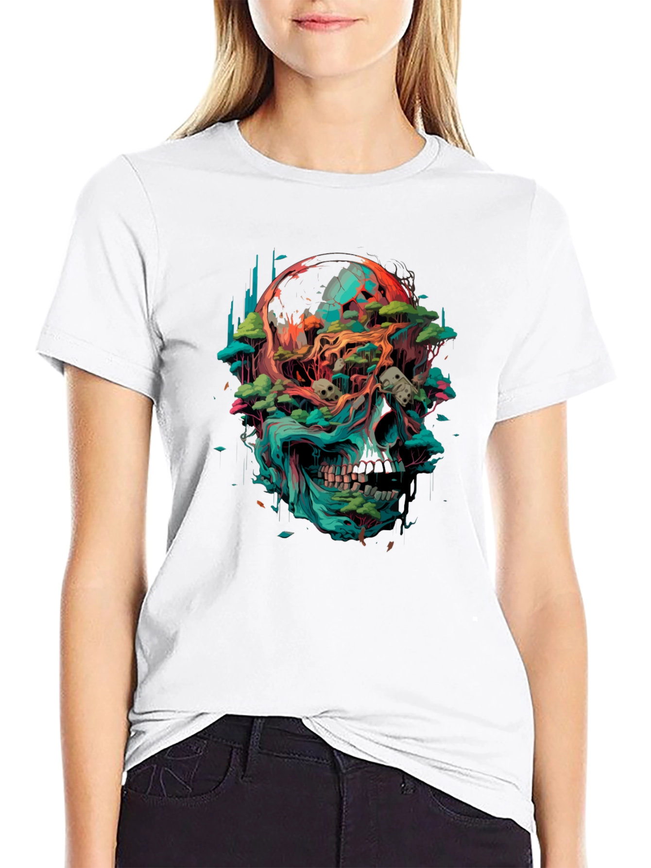 Skull & Earth Graphic T-Shirt - Bold Artistic Tee