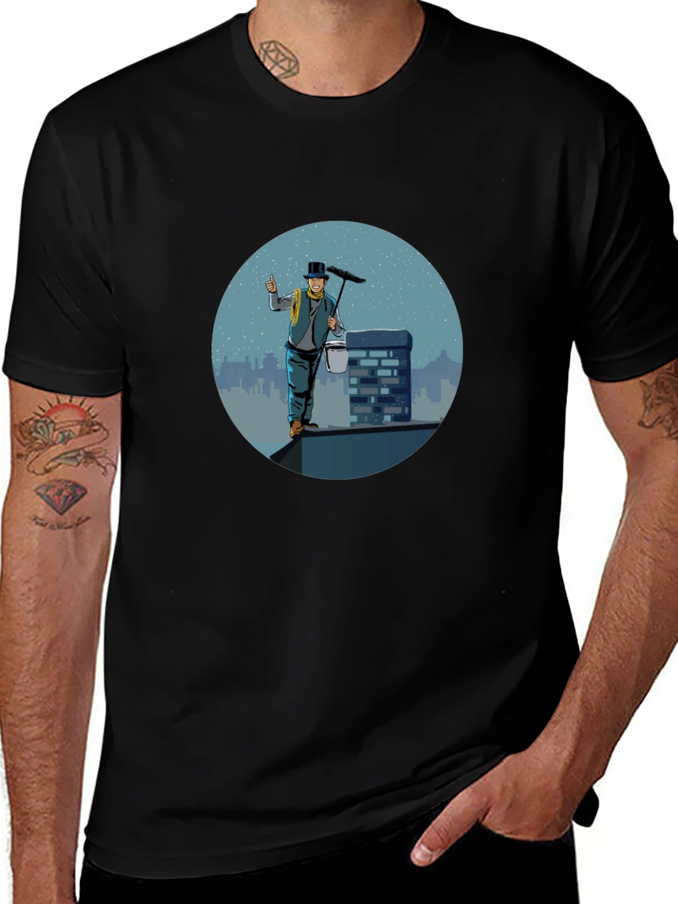 Chimney Sweep Graphic Tee - Black Cotton T-Shirt