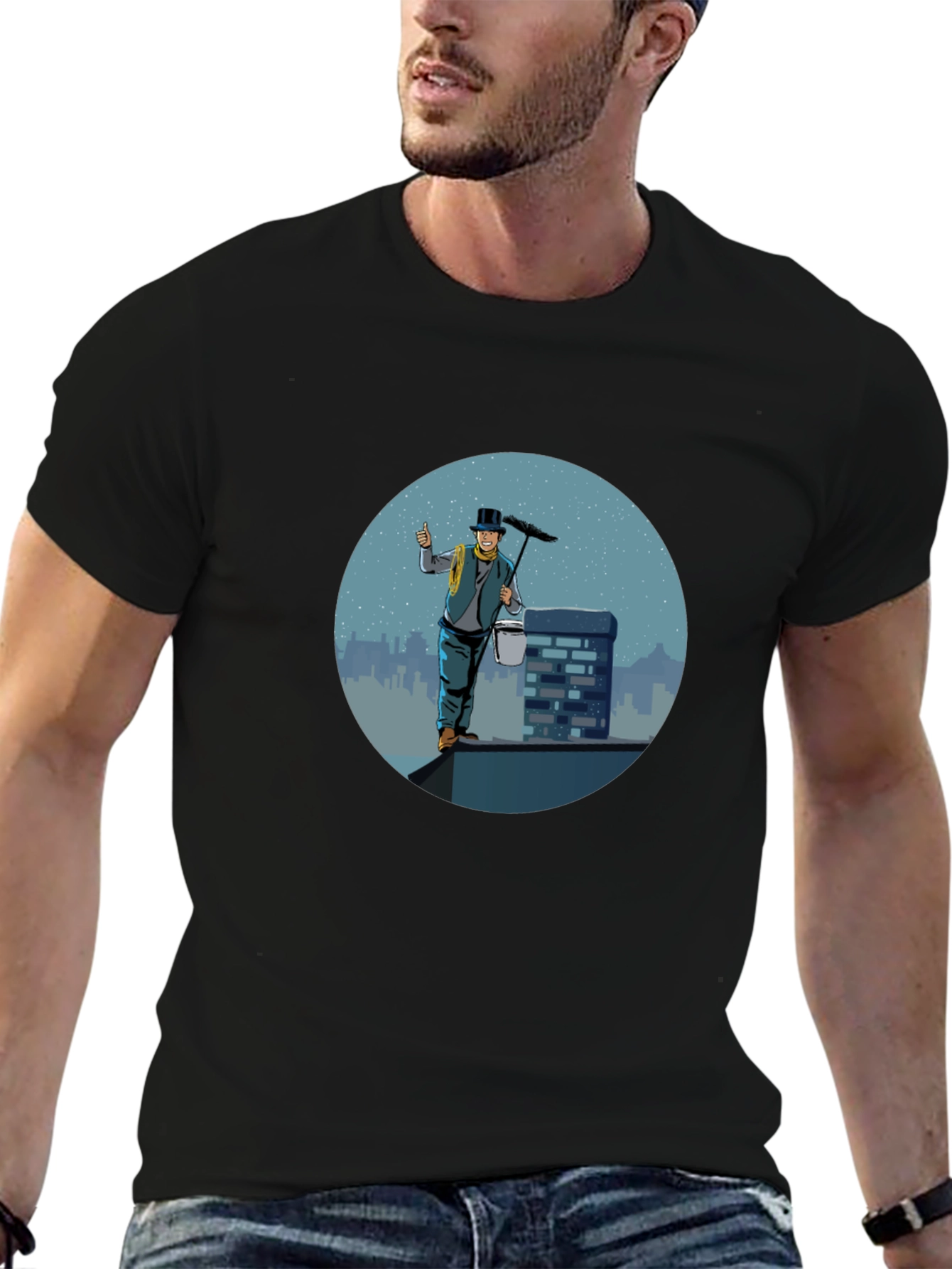 Chimney Sweep Graphic Tee - Black Cotton T-Shirt