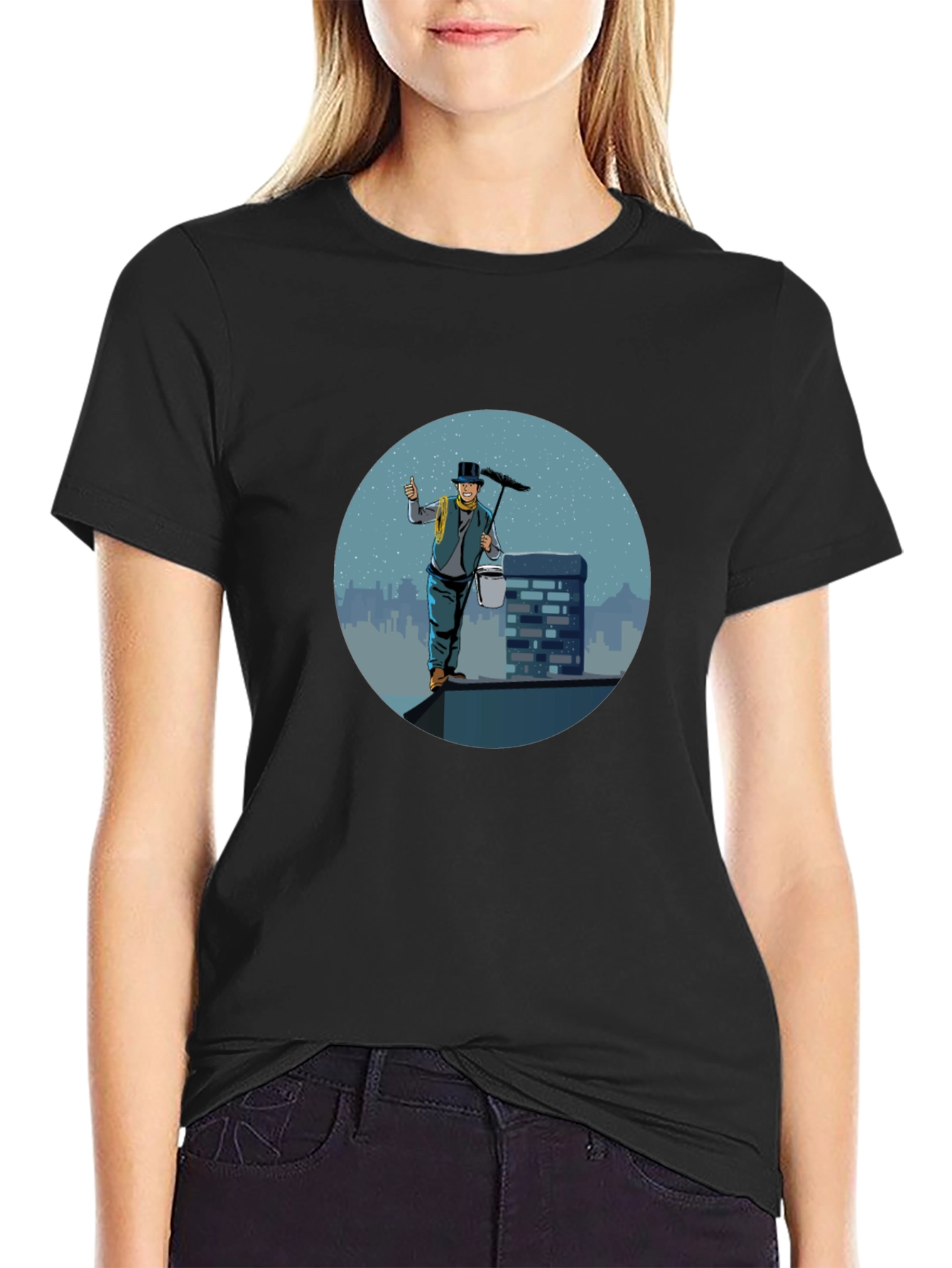 Chimney Sweep Graphic Tee - Black Cotton T-Shirt