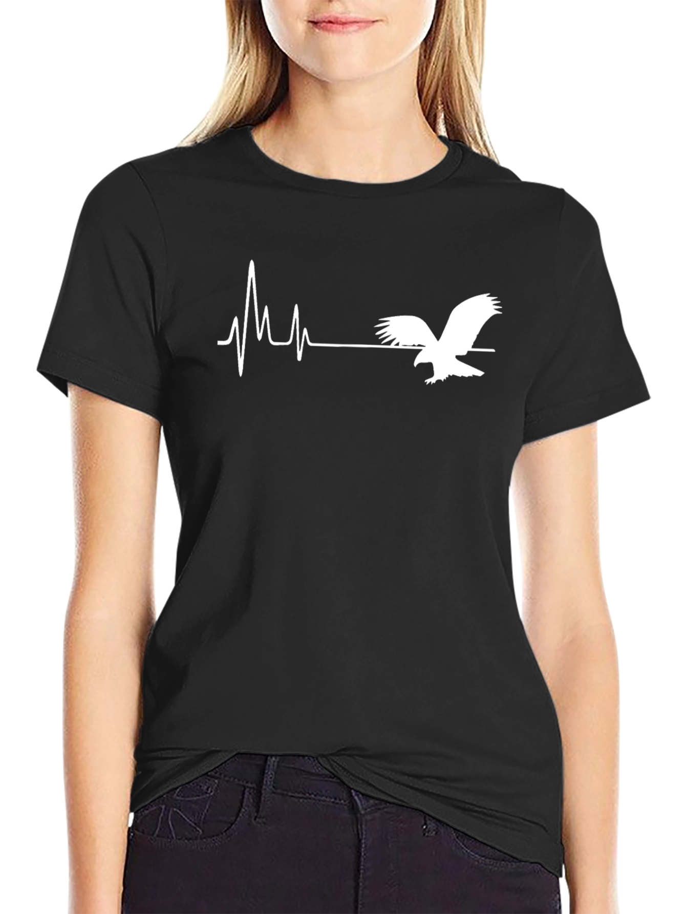 Eagle Heartbeat Graphic T-Shirt - Black Cotton Blend