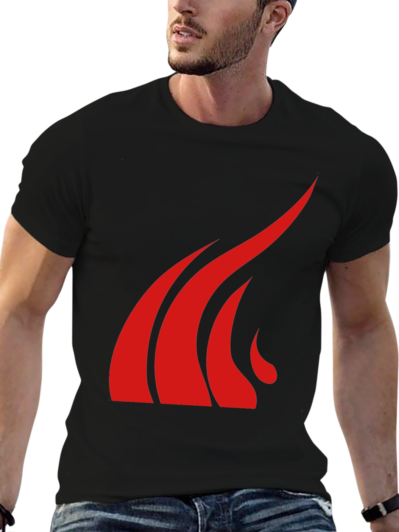 Bold Red Graphic Tee - Black Cotton Blend