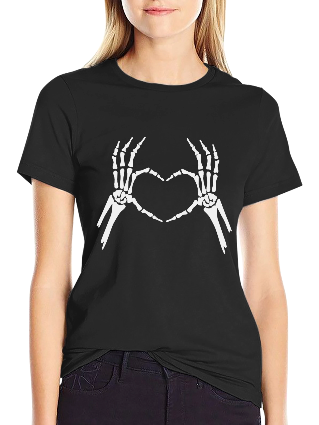 Skeleton Hands Heart Graphic Tee - Black