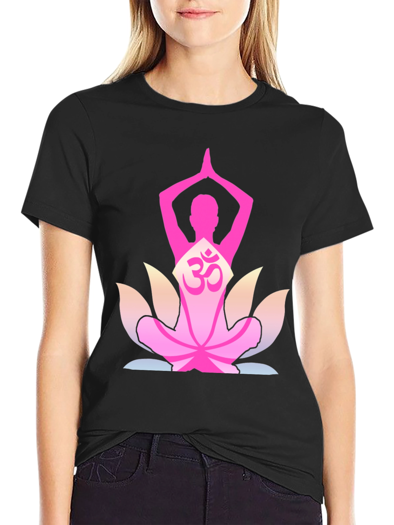 Yoga Om Lotus Flower T-Shirt - Black