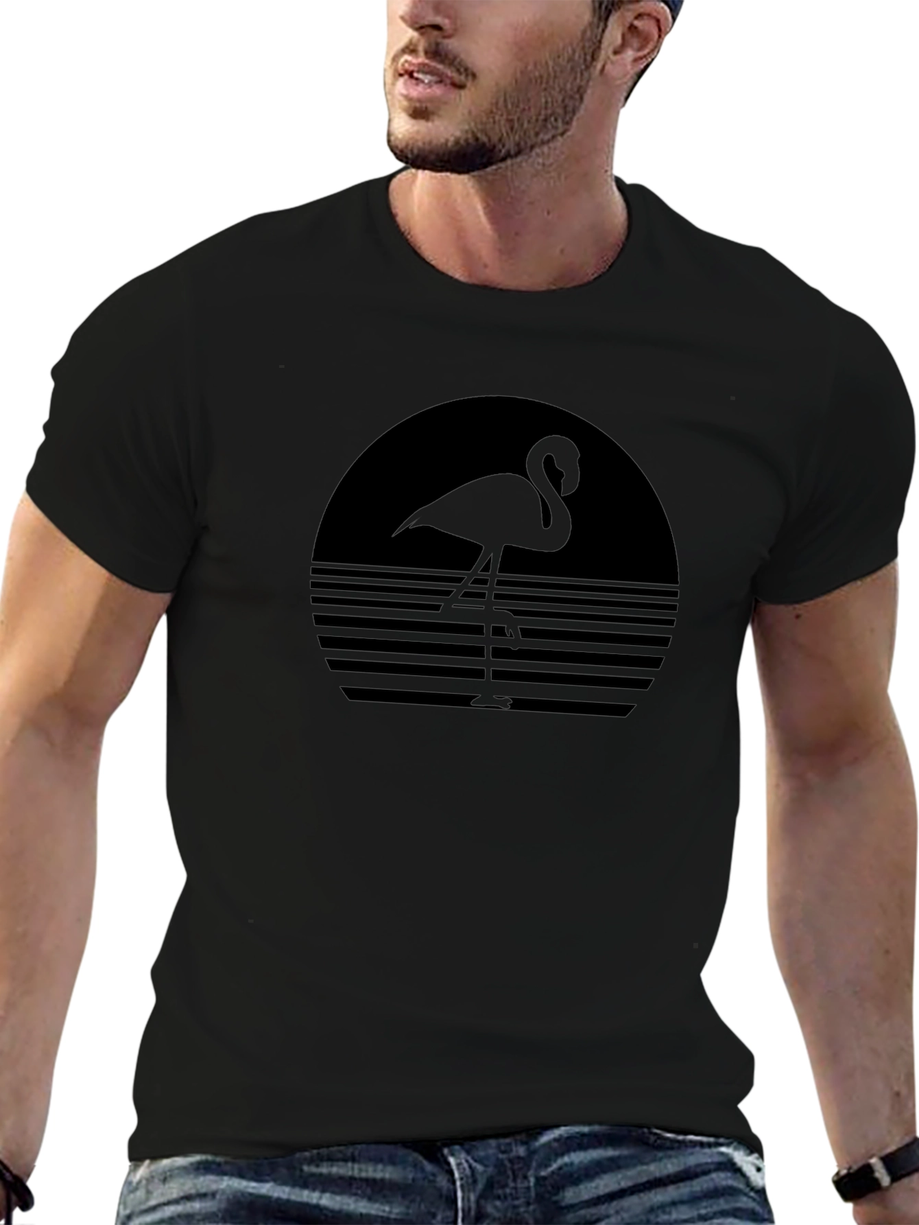 Retro Flamingo Graphic Tee - Black