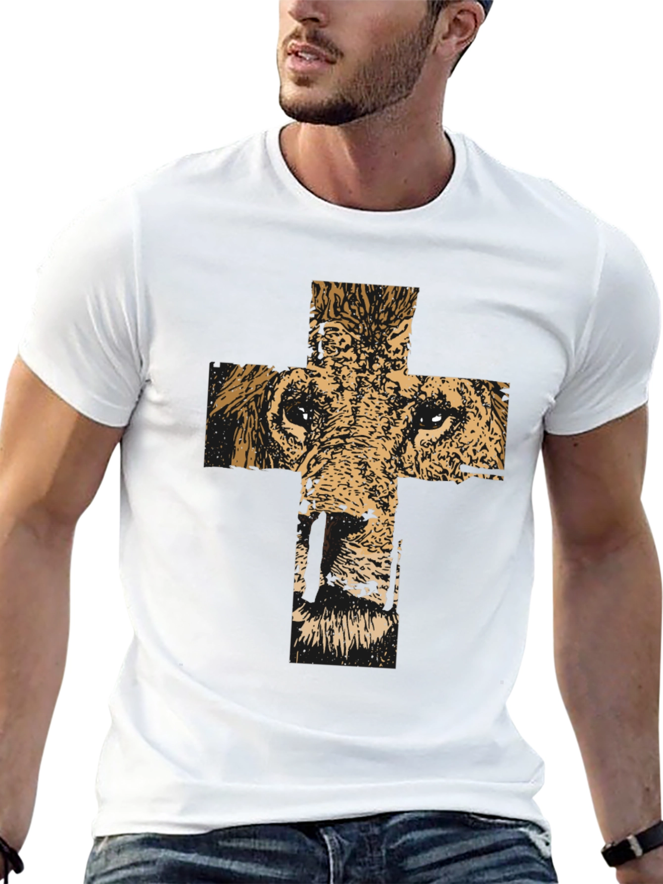 Lion Cross Graphic Black T-Shirt