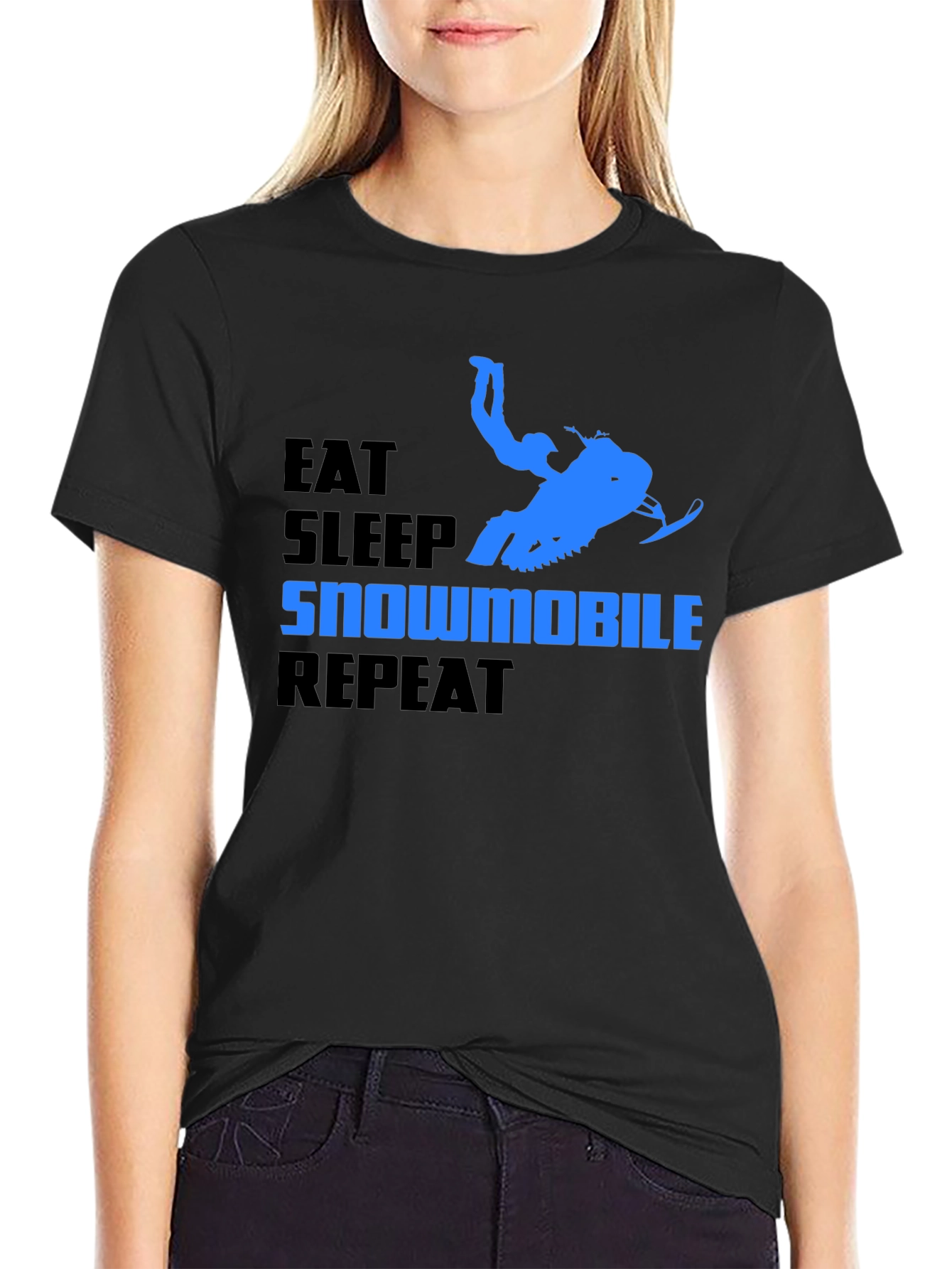 Eat Sleep Snowmobile Repeat Black T-Shirt